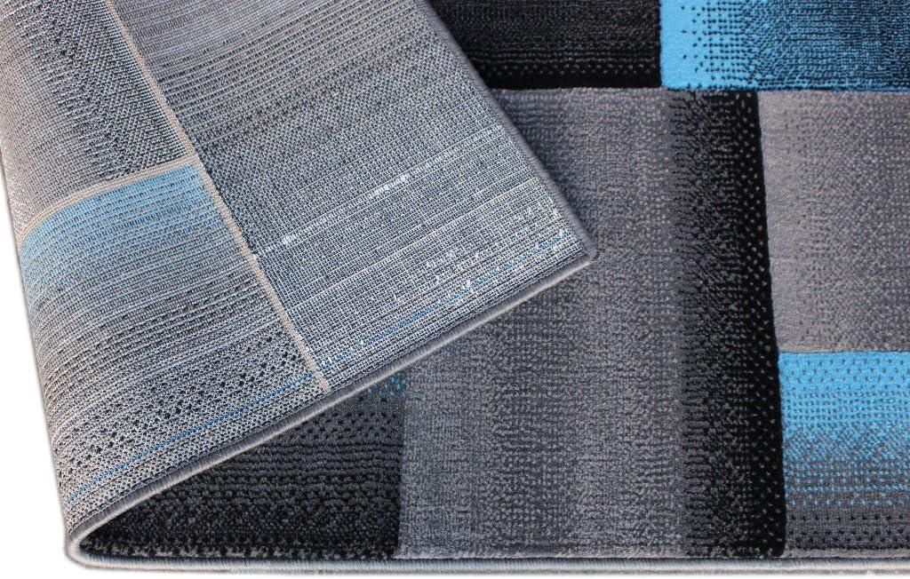 BizChair Modern Contemporary Area Rug, Turquoise Grey Black (6 Feet X 9 Feet)