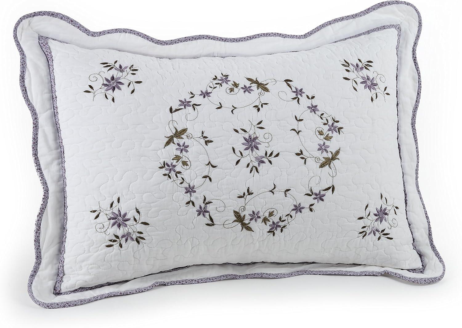 Lavender Floral Embroidered Cotton Standard Pillow Sham