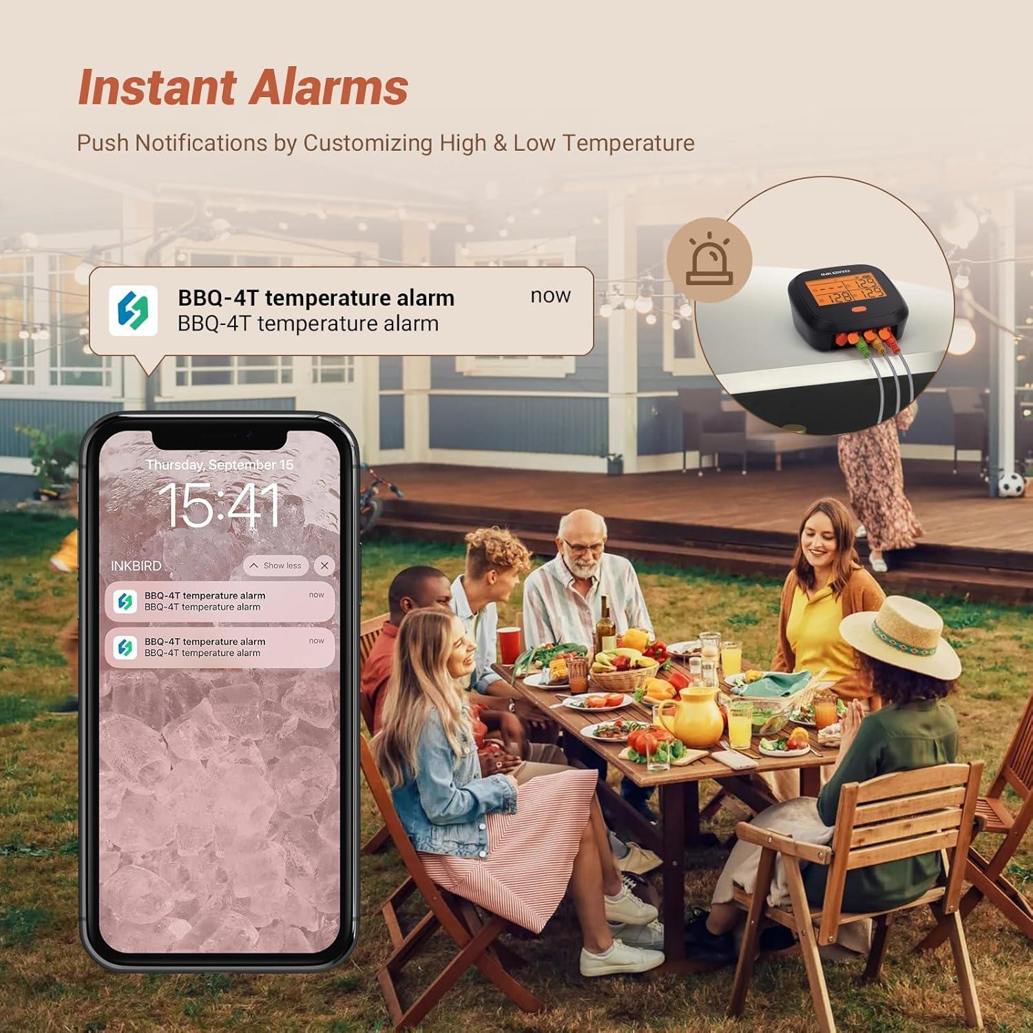 Inkbird IBBQ-4T Wi-Fi Rechargeable CD Display Timer Alarm BBQ Meat Thermometer with 4 Probes