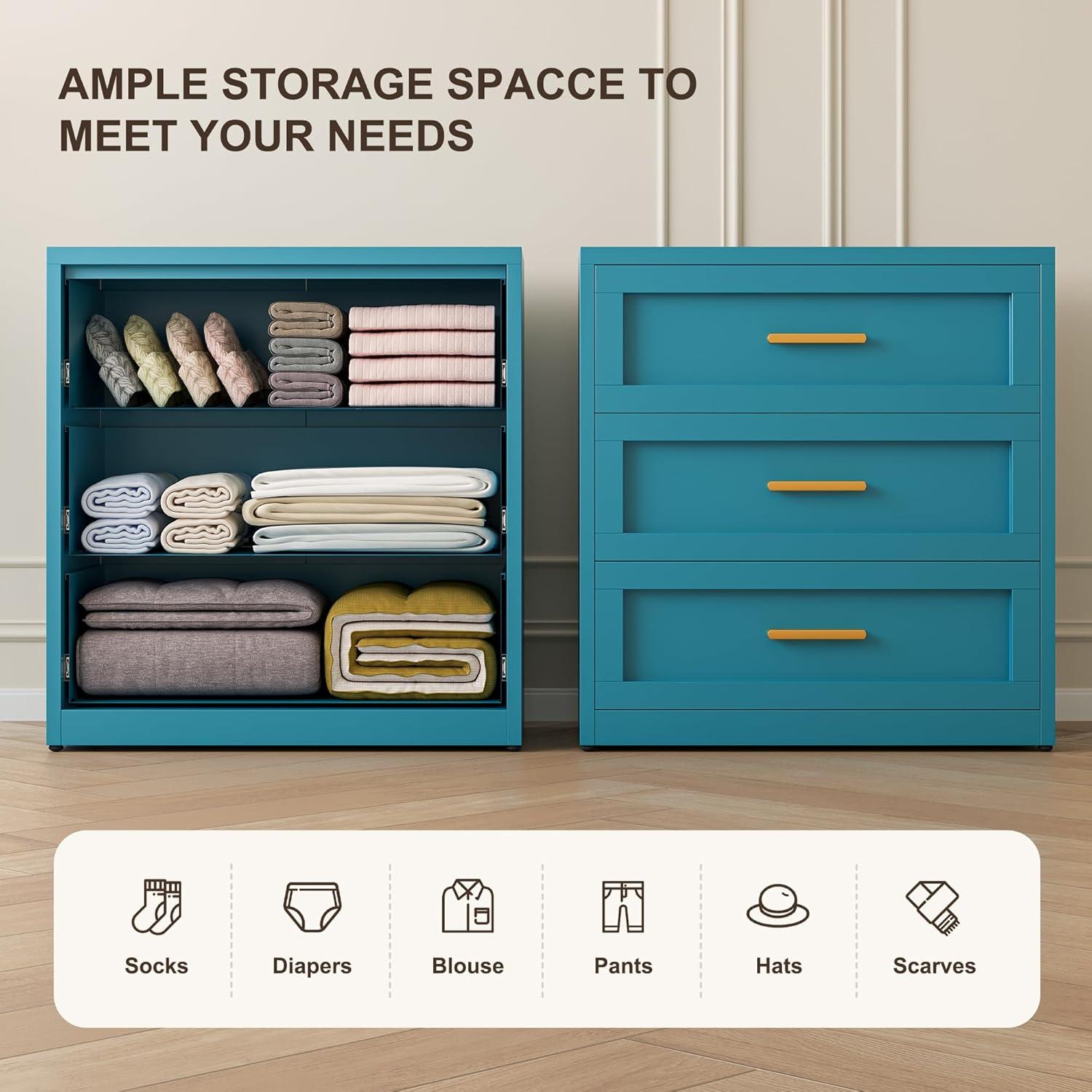 Mercer41 Metal 3 Drawer Dresser For Bedroom