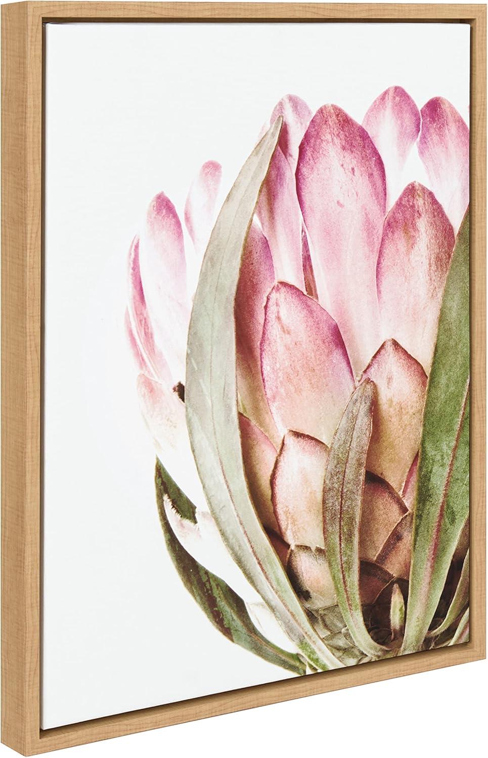 Kate and Laurel Sylvie Pink Protea Flower Framed Canvas by Amy Peterson, 18x24, Natural