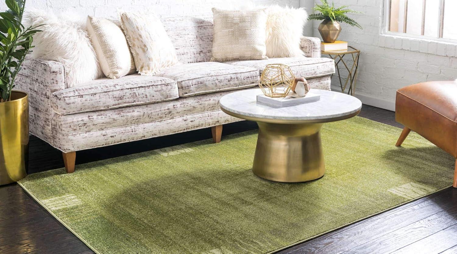 Green Tufted Rectangular Easy Care Synthetic Rug