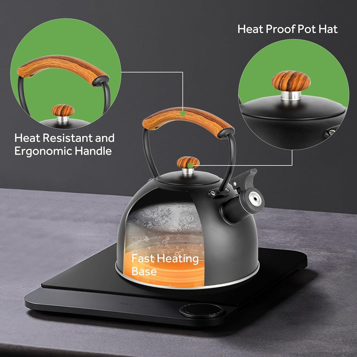 OULII Stove Top Whistling Tea Kettle Stainless Steel Teakettle Teapot with Handle for Home