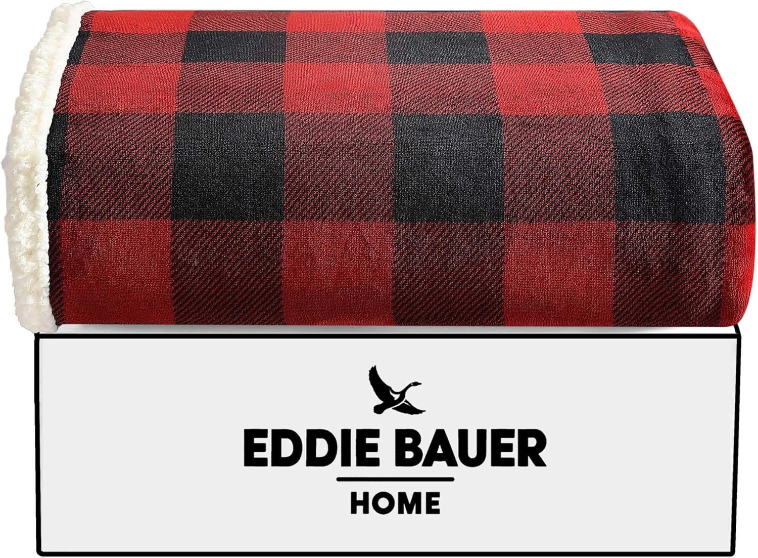 Eddie Bauer Cabin Plaid Flannel/Sherpa Throw Blanket