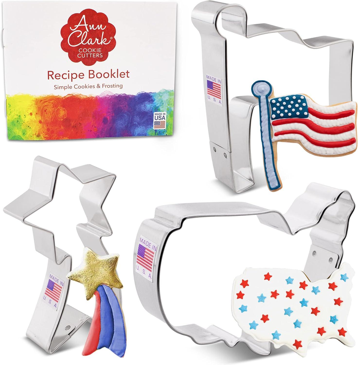 USA Map, Flag, and Star Steel Cookie Cutter Set