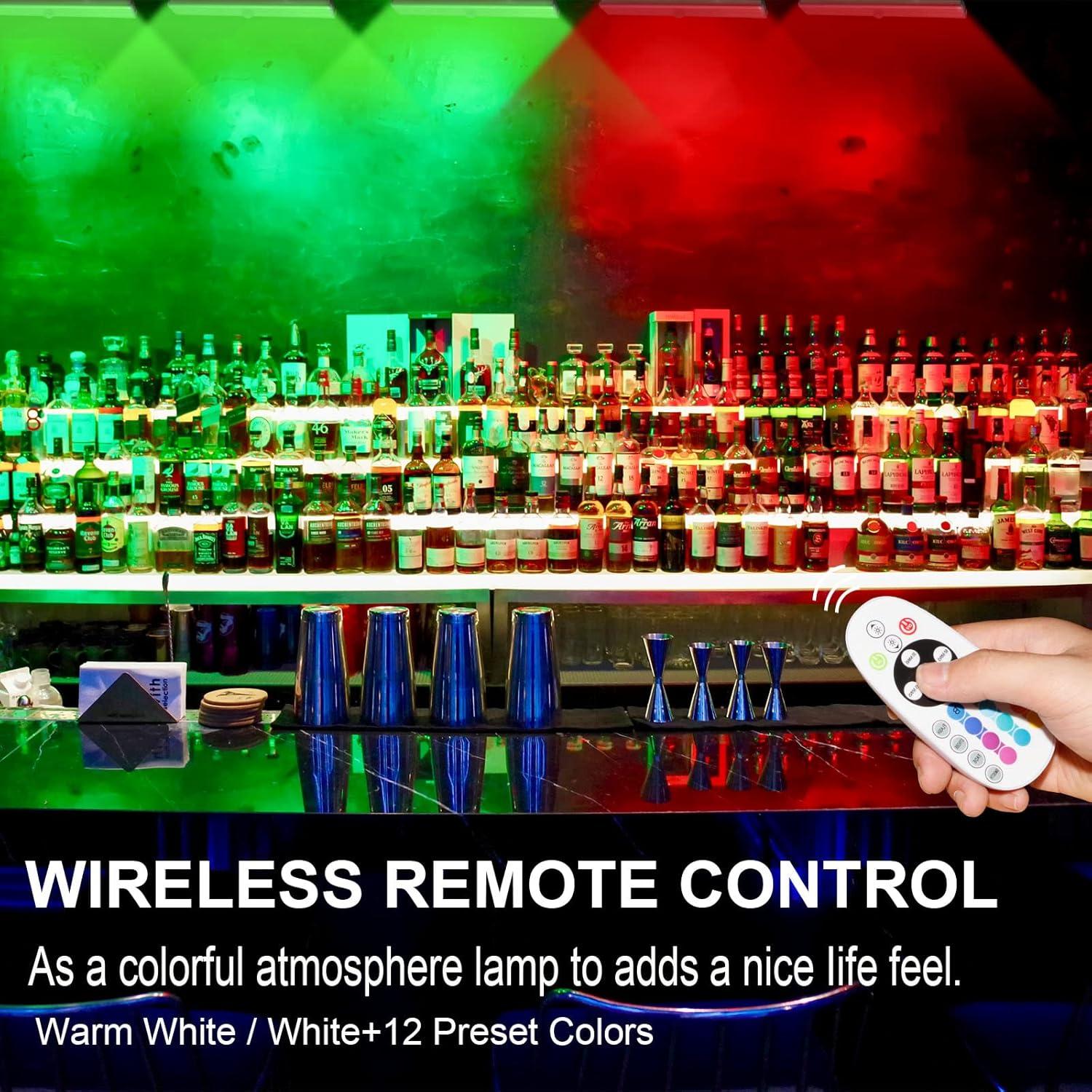 Remote Control RGB Lights Under Cabinet Lighting Rechargeable, 48-LED Wireless Kitchen Counter Lights Closet Light RGB Bar Perfect for Indoor Pantry Display Shelf Hallway 1 Pack, 15 Color Changing