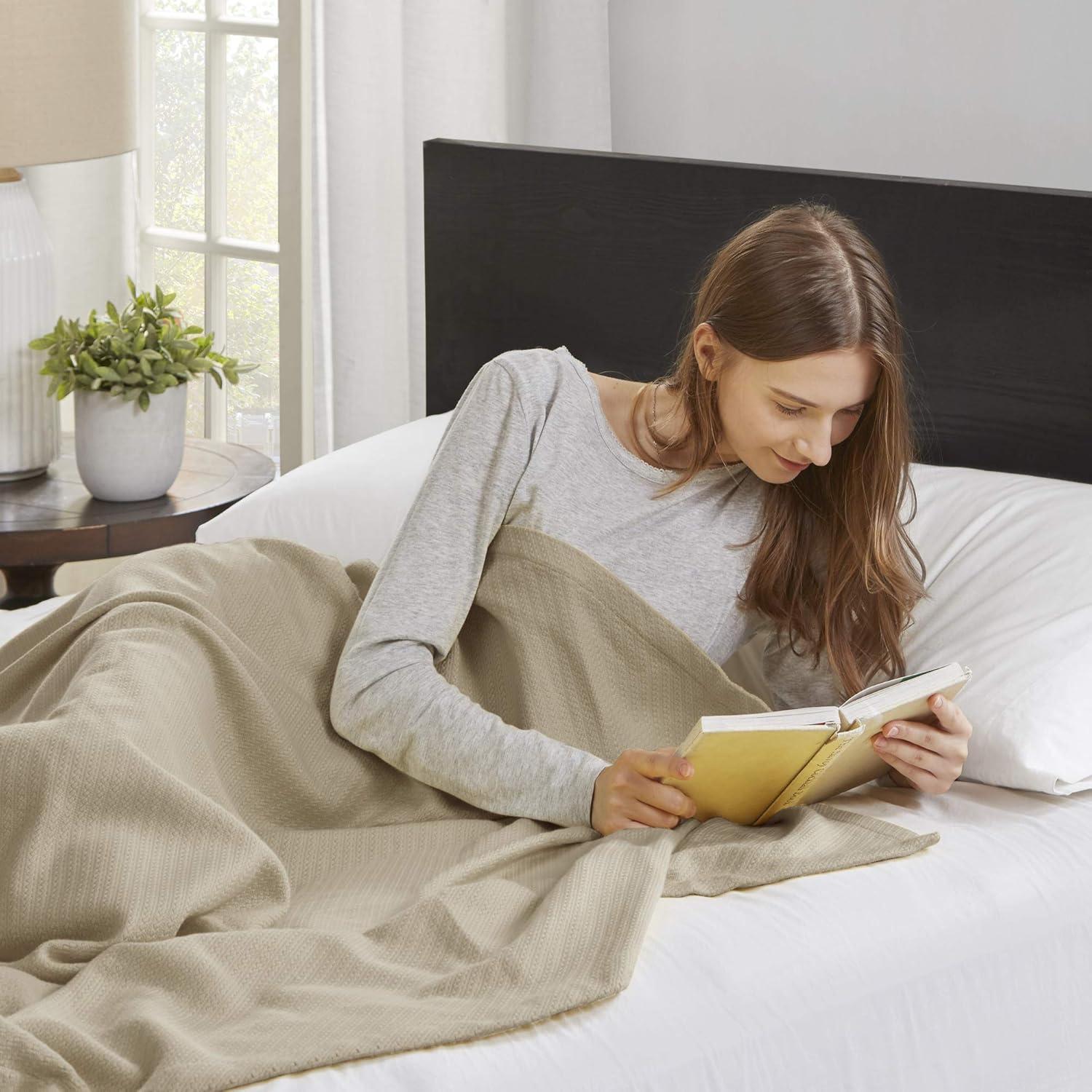 Soft Knit Twin-Sized Off-White Cotton Blanket