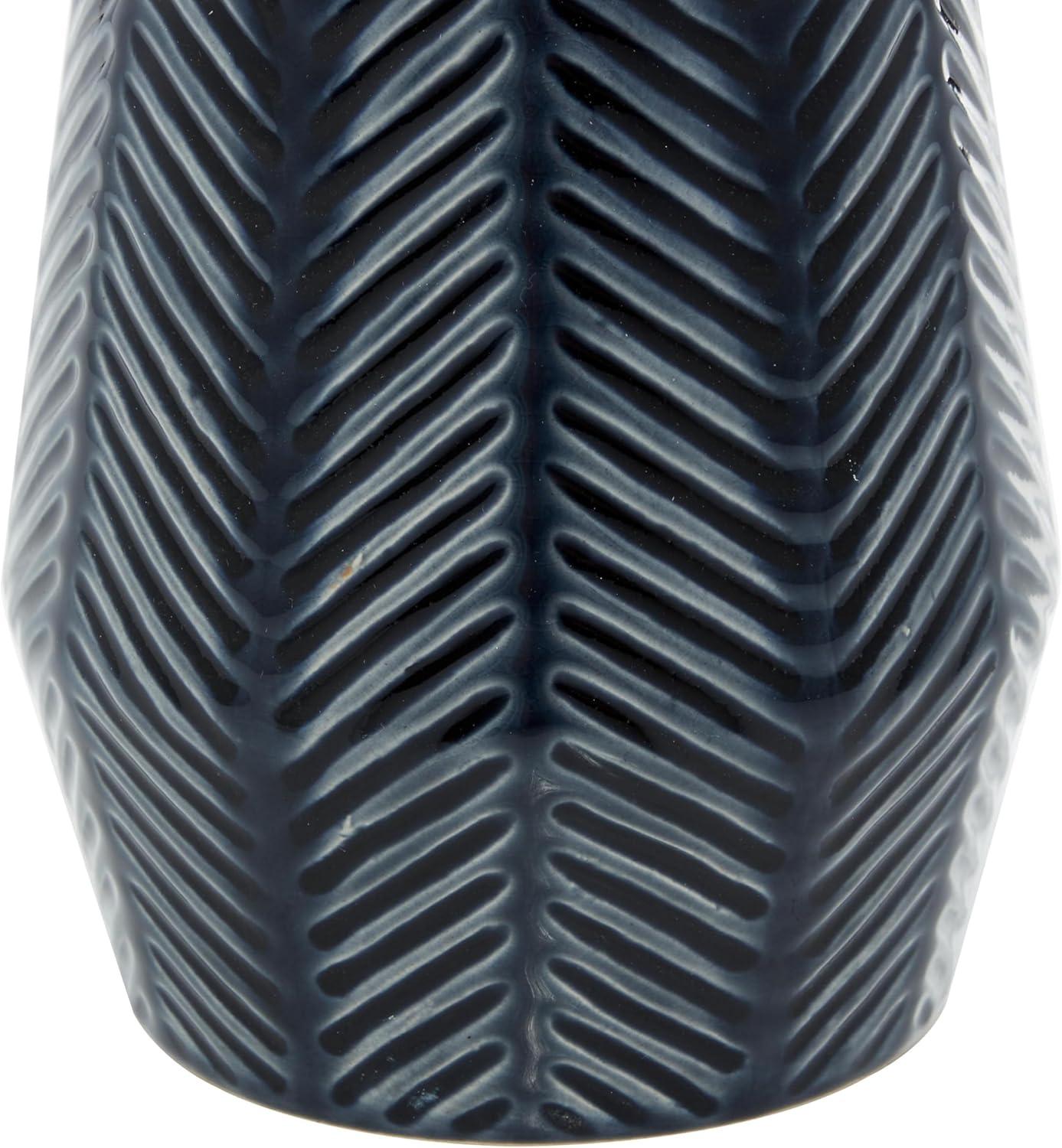 DecMode 11", 8"H Handmade Chevron Dark Blue Ceramic Vase, Set of 2