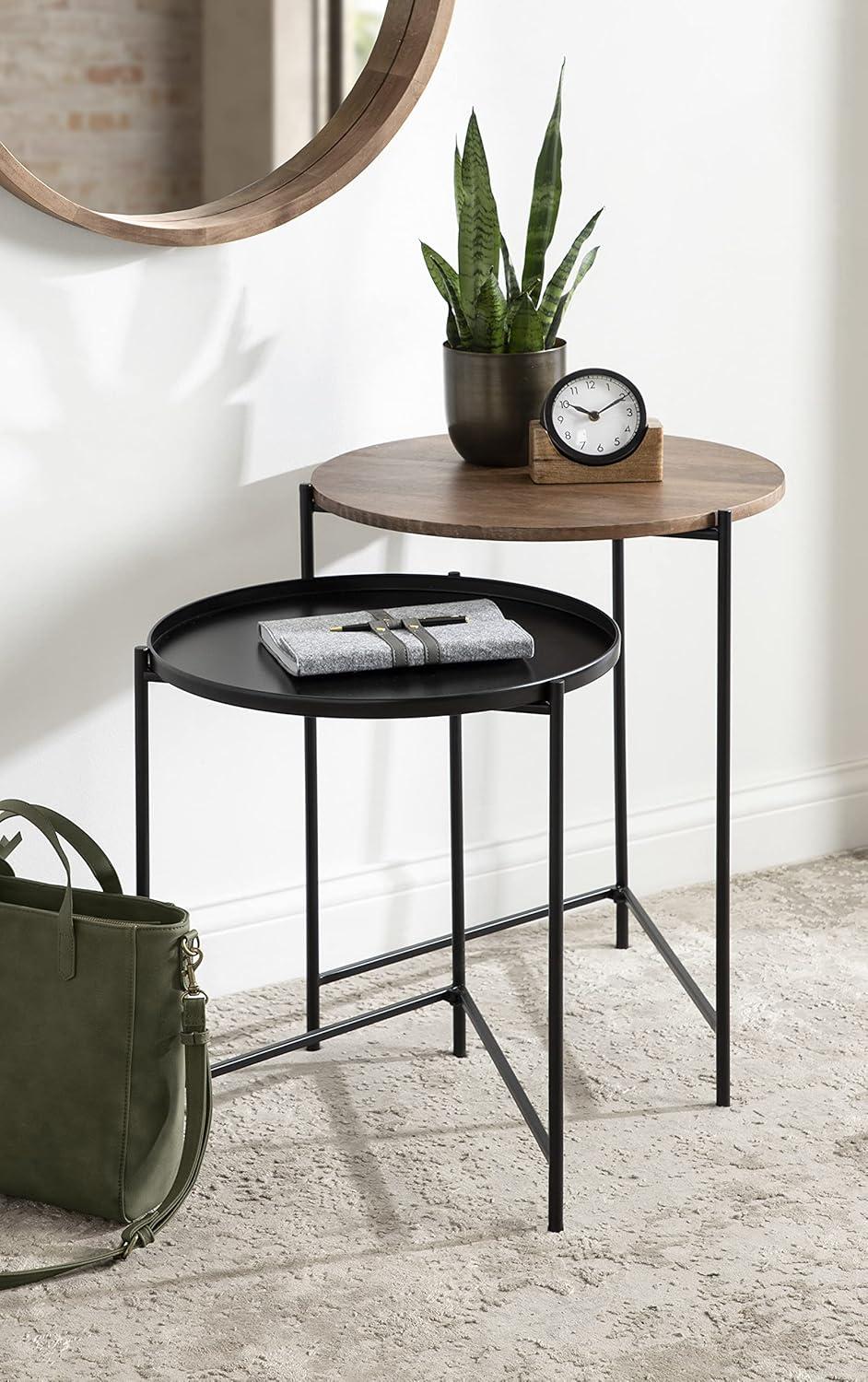 Ulani Modern Round Nesting Tables with Mango Wood and Metal Frame