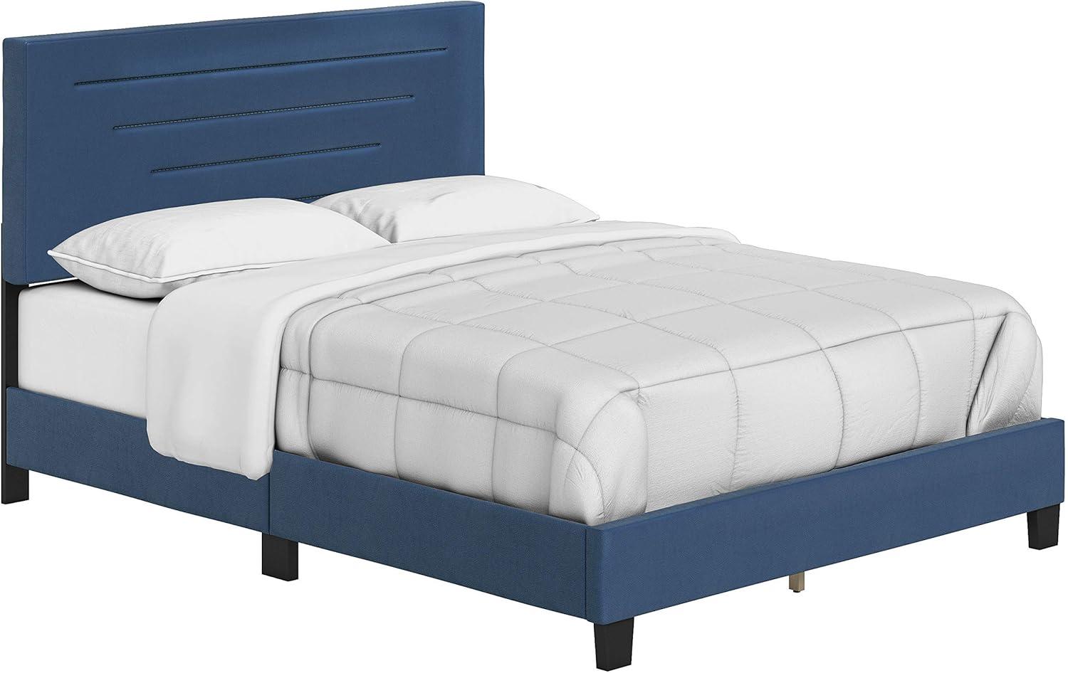 Luxenbourg Blue Faux Leather King Platform Bed with Tufted Upholstered Headboard