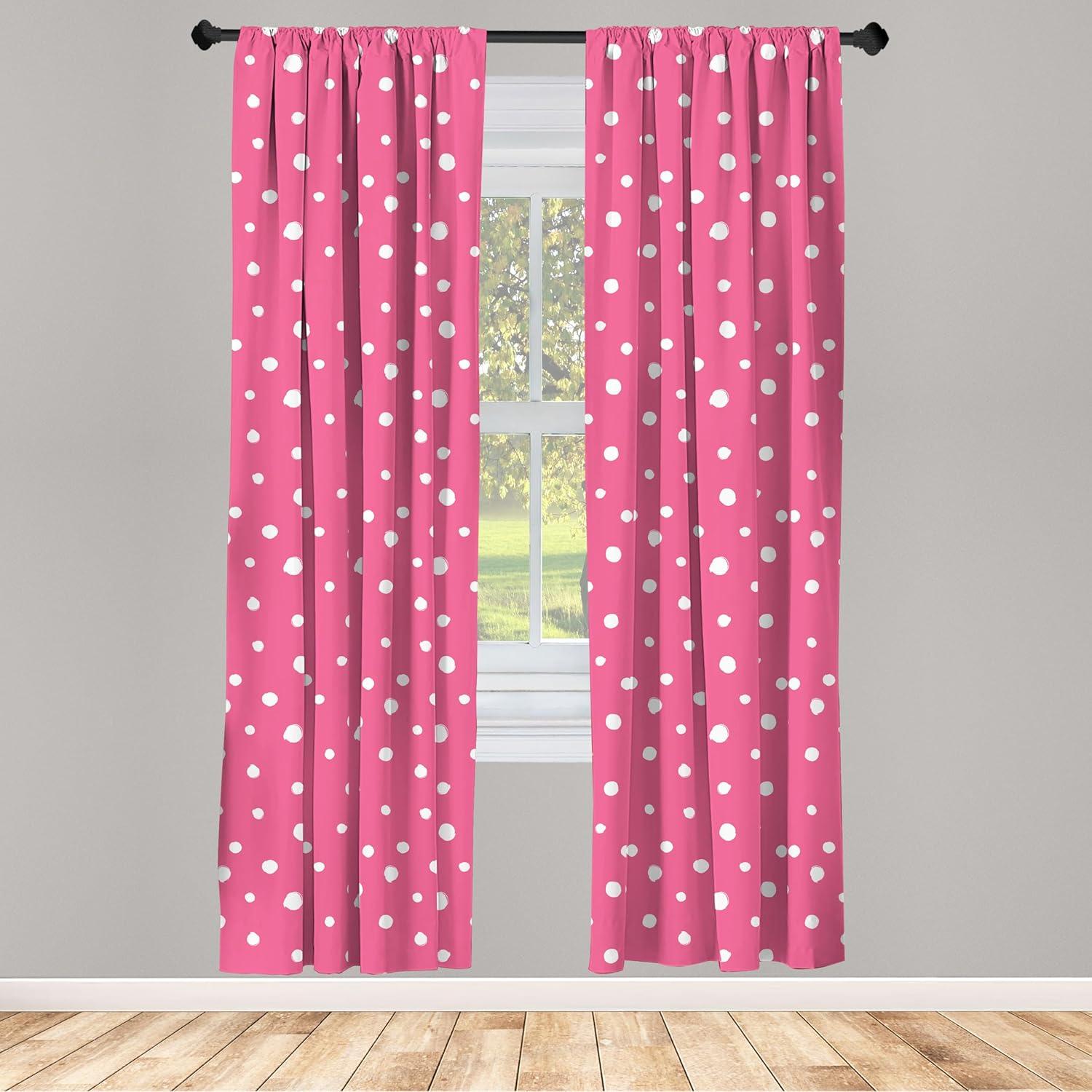 Ambesonne Pink Polka Dots Curtains, Grunge Drawn Rounds, Pair of 28"x63", Pink and White