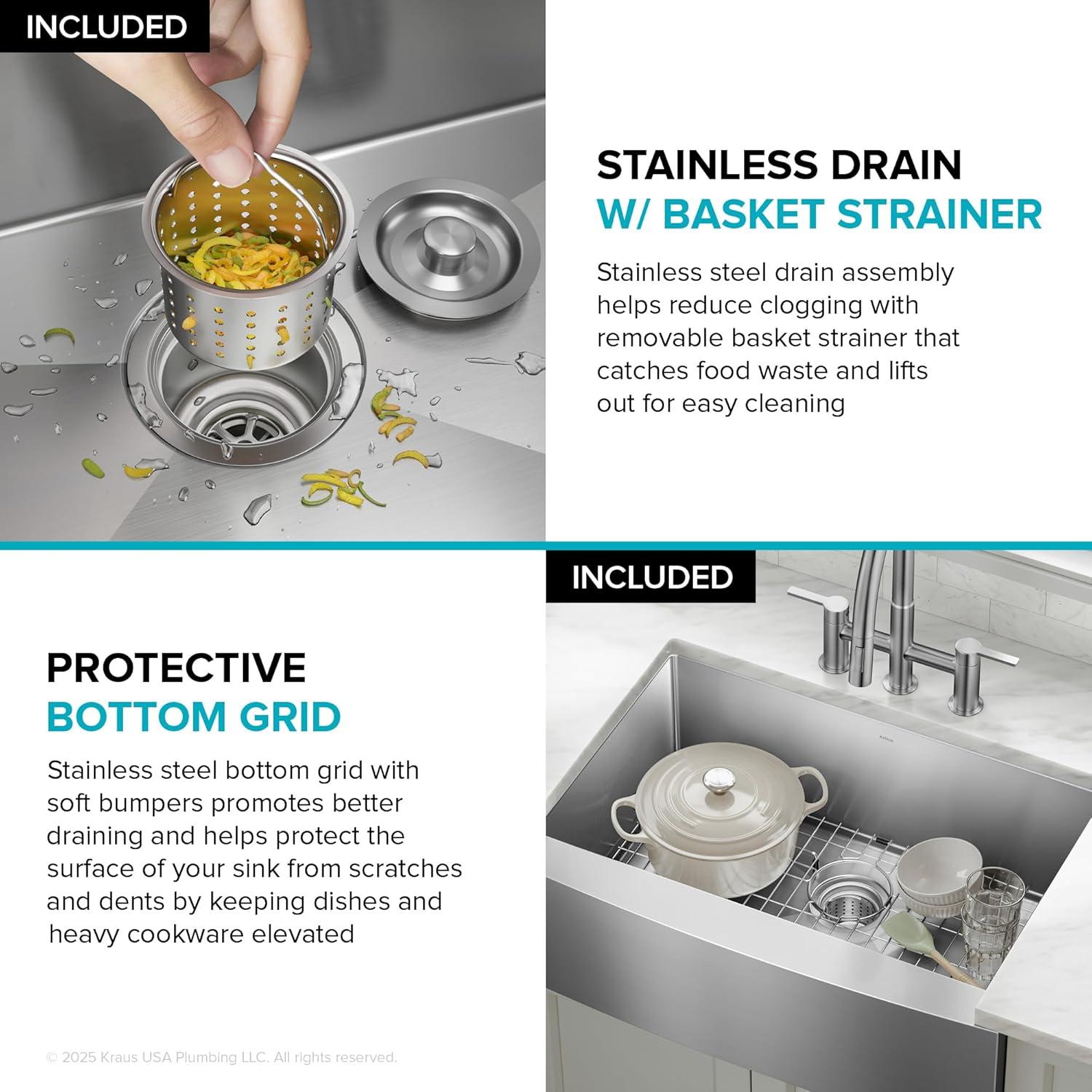 KRAUS Standart Pro Apron Front Farmhouse 16 Gauge Single Bowl Stainless Steel Kitchen Sink