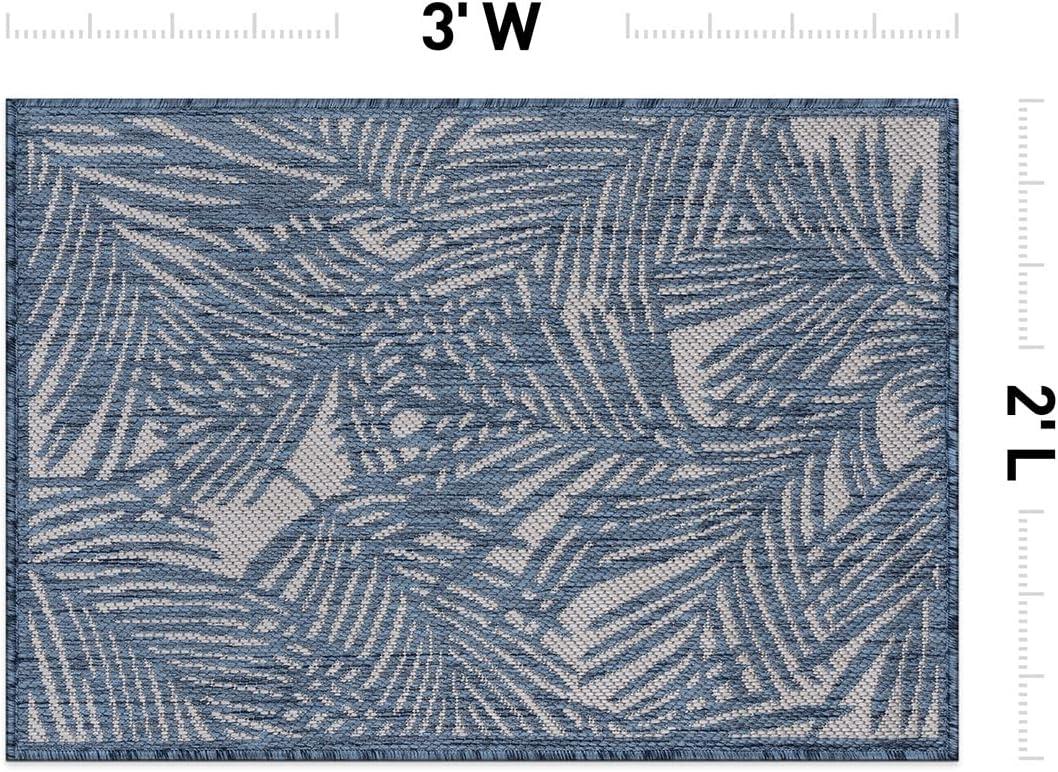 World Rug Gallery Contemporary Palm Leaf Textured Flat Weave Indoor/Outdoor Area Rug - NAVY 2'x3'