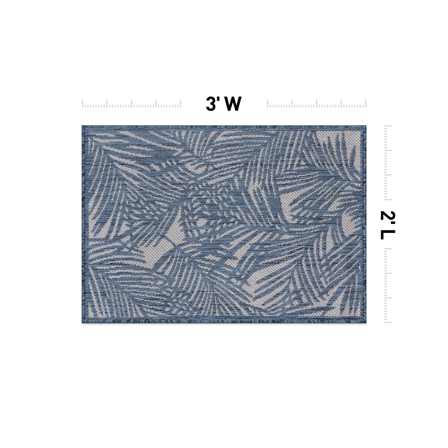 World Rug Gallery Contemporary Palm Leaf Textured Flat Weave Indoor/Outdoor Area Rug - NAVY 2'x3'