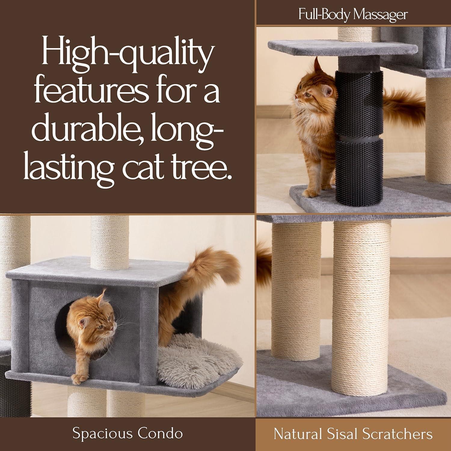 57" Cat Tree with Condo and Rubber Groomer