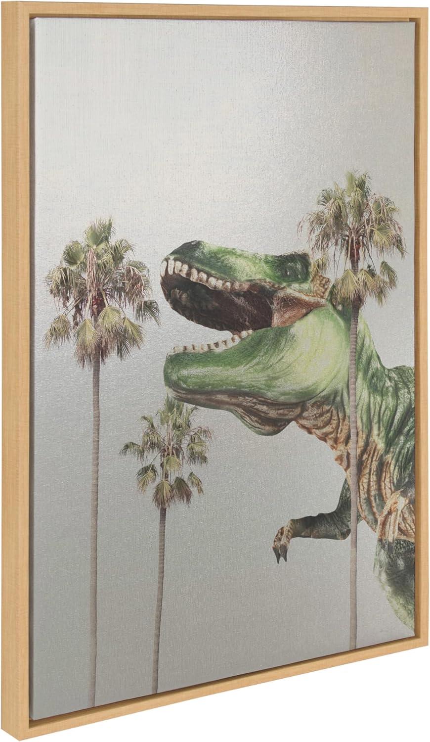 Kate & Laurel All Things Decor 23"x33" Sylvie Dinosaur Canvas Art: Whimsical Prehistoric Scene