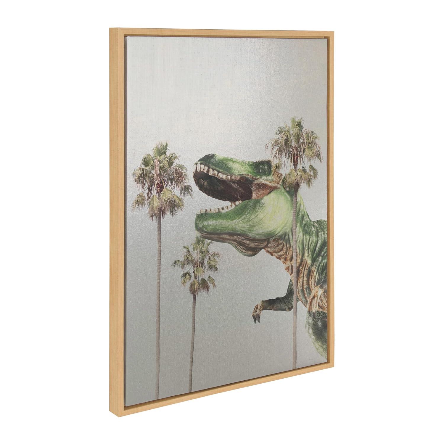 Kate & Laurel All Things Decor 23"x33" Sylvie Dinosaur Canvas Art: Whimsical Prehistoric Scene