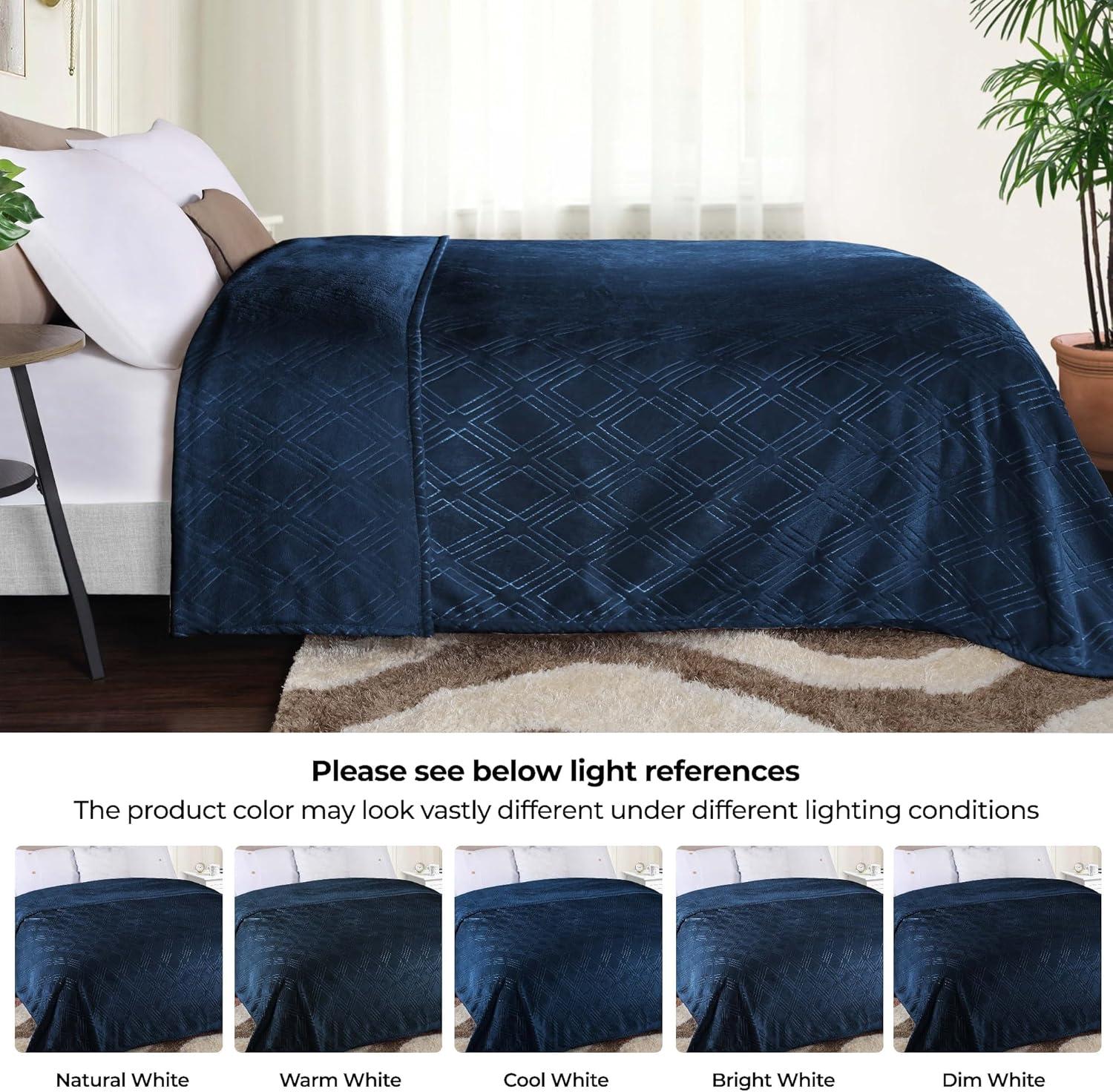 Superior Alaska Fleece Diamond Fluffy Blanket, Throw, Navy Blue