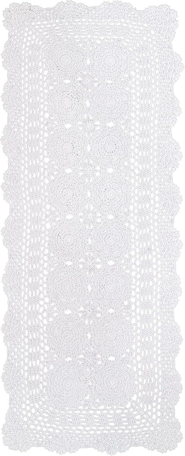 Phantomon Lace Table Runner Rectangular Table Cover Cloth Handmade Crochet Floral Placemats 100% Cotton (Floral Beige, 15x28Inch)