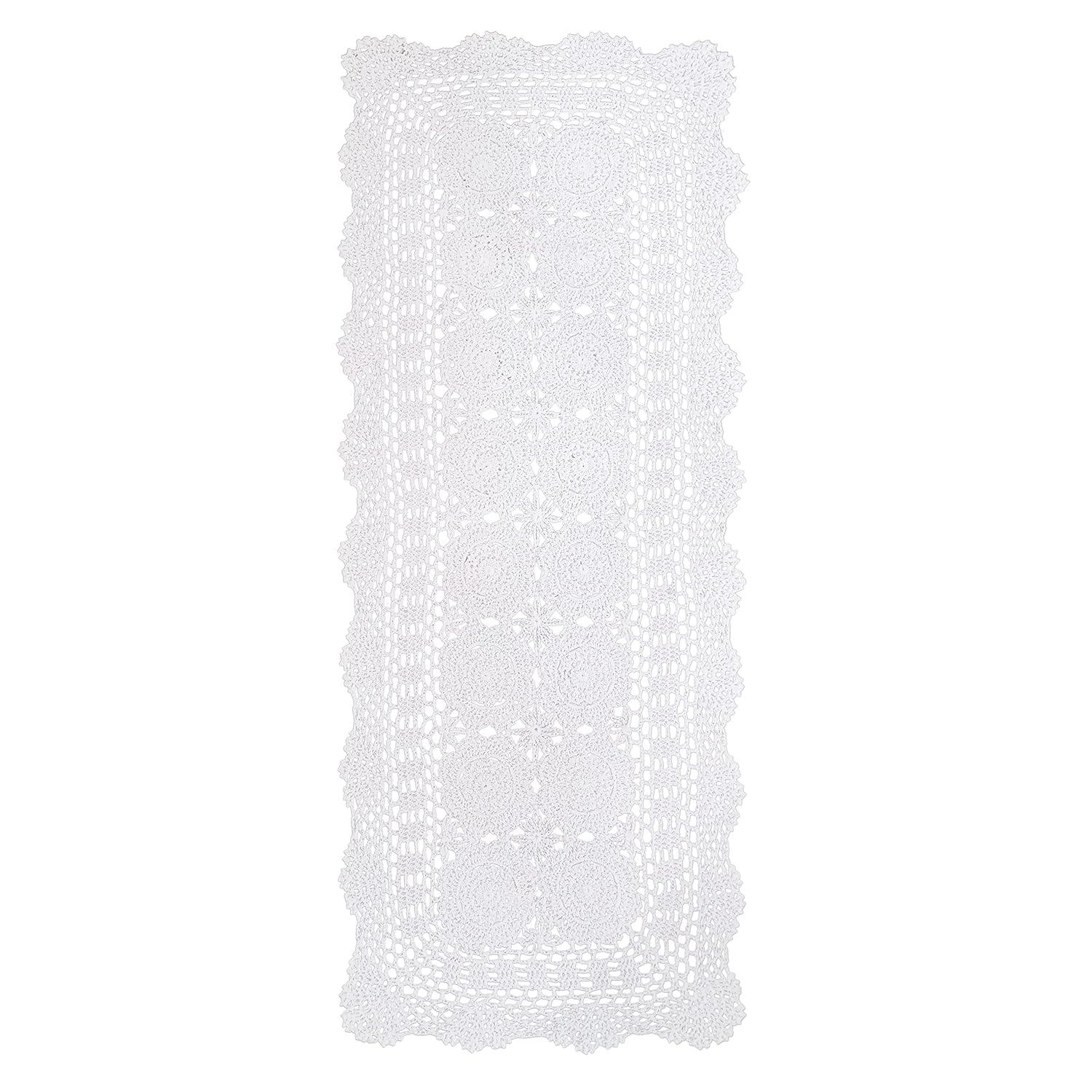 Phantomon Lace Table Runner Rectangular Table Cover Cloth Handmade Crochet Floral Placemats 100% Cotton (Floral Beige, 15x28Inch)