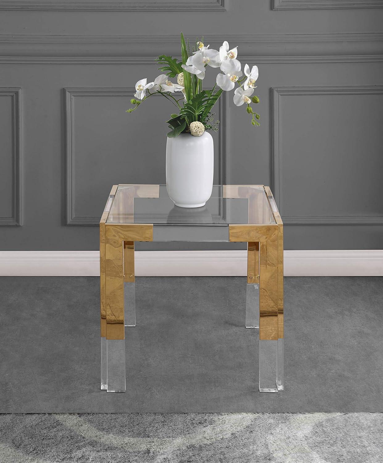 Meridian Furniture Casper Stainless Steel Squared Glass Top End Table in Chrome