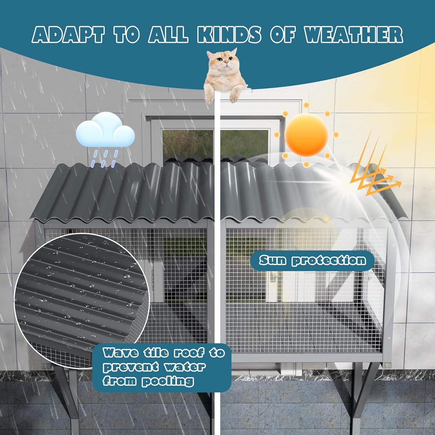 Tucker Murphy Pet™ Cat Catio,Cat Window Perch for Large Indoor Cats - Expandable Wooden Cat Window Box Enclosure for Multi Cats,