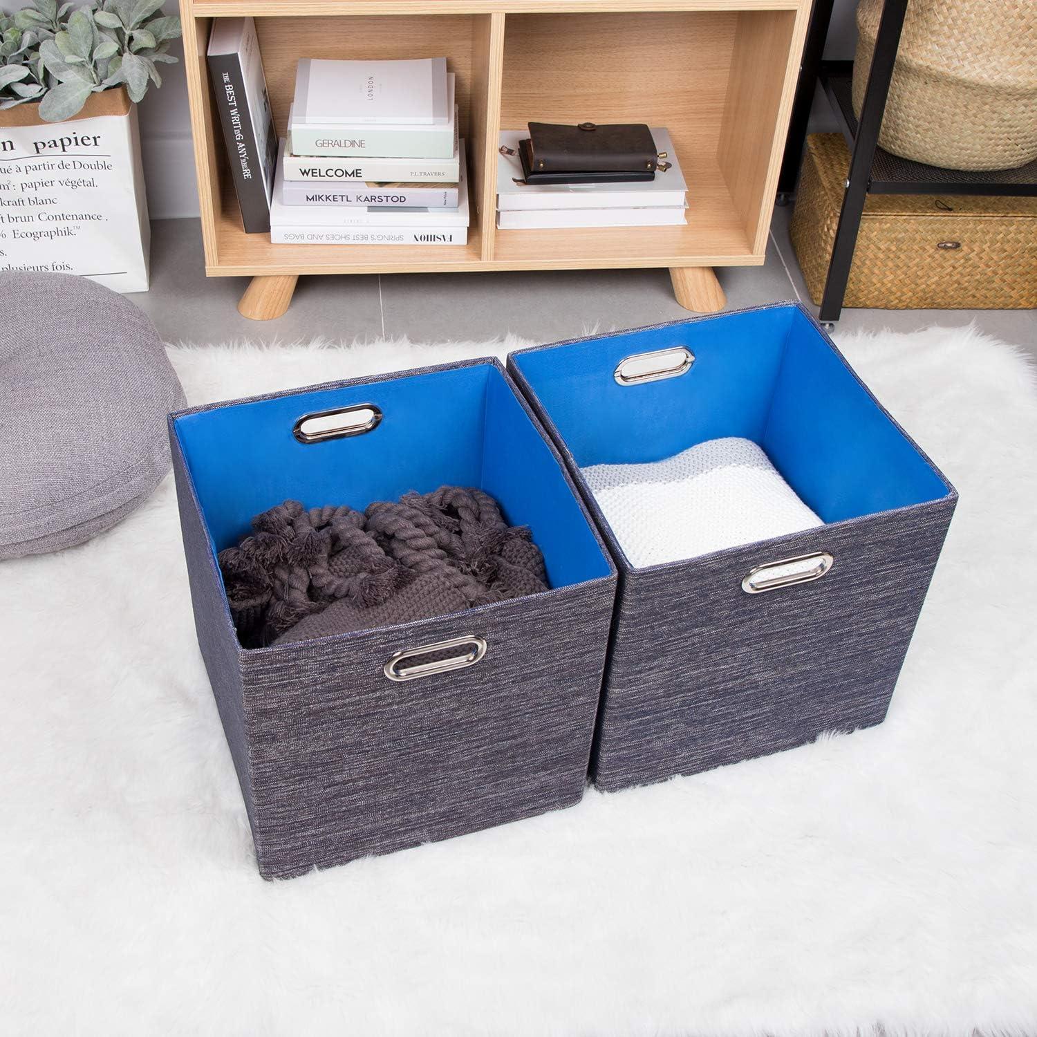 Storage Cube Basket Bins,13×13 Foldable Storage Containers for Shelf Cabinet Bookcase Boxes,Thick and Heavy Duty Fabric Drawer (4pcs, blue)