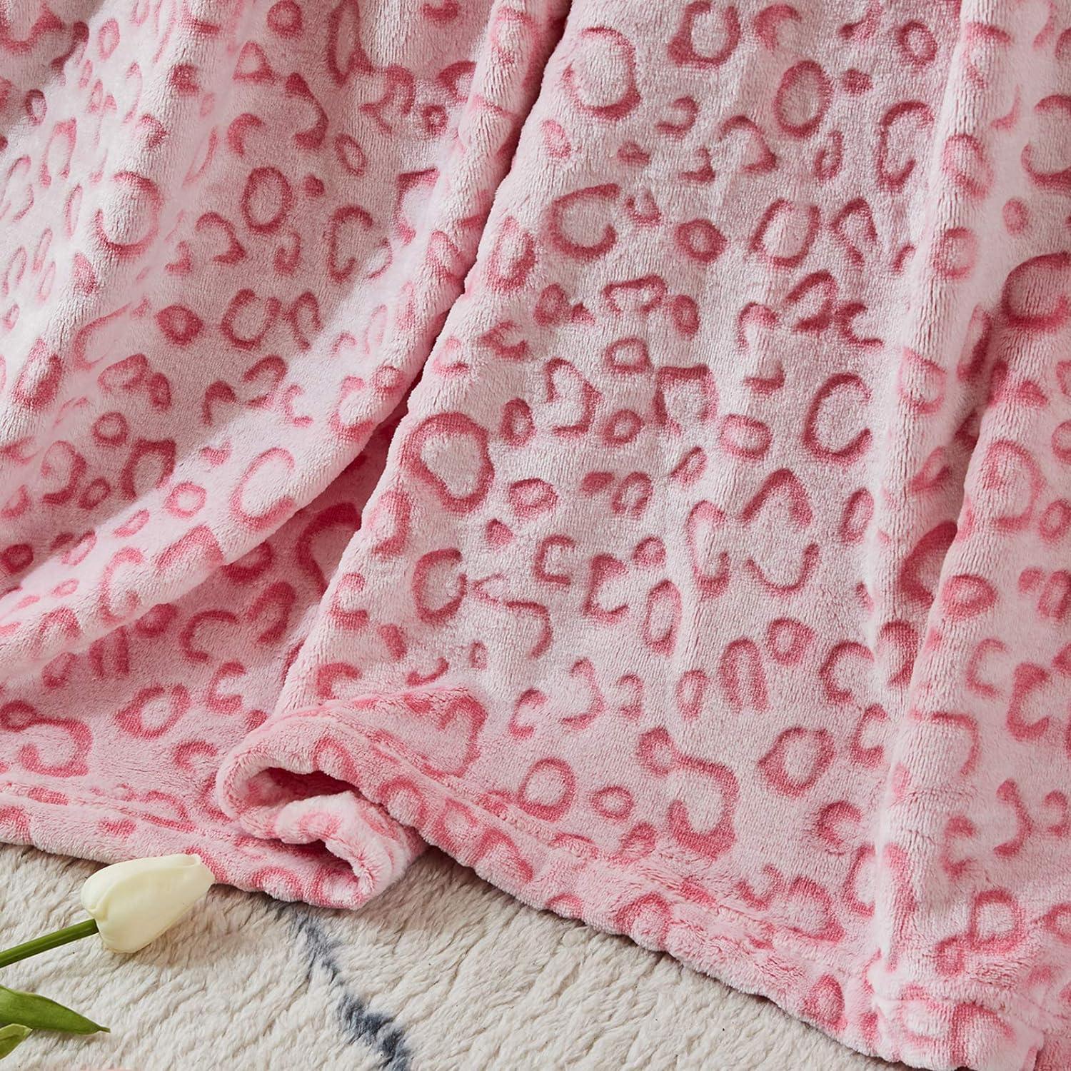 Pink Leopard Print Flannel Fleece Throw Blanket, 50"x60"