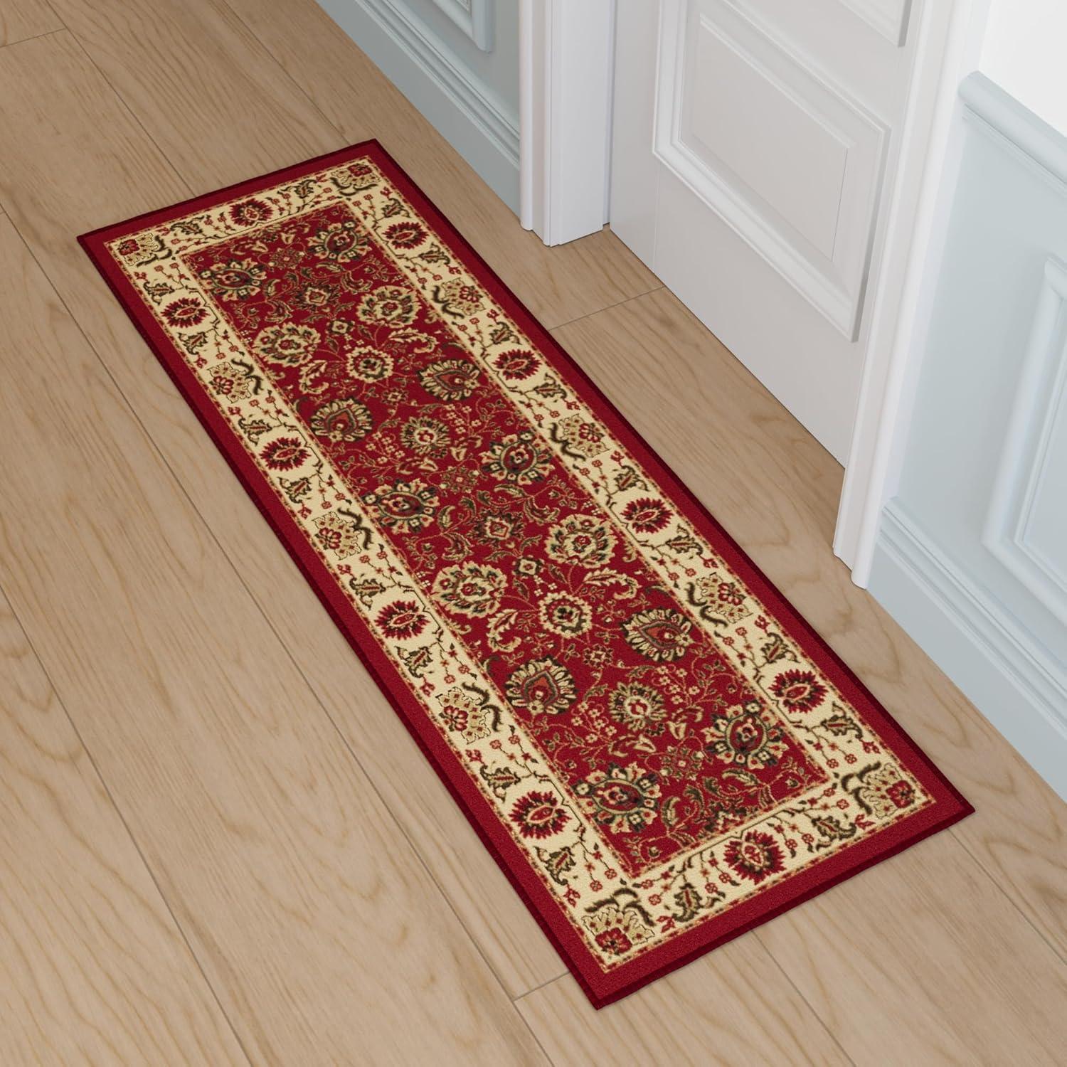 Ottohome Non-Slip Medallion Oriental Area Rug For Living Room, Hallway, Entryway Rug, Dark Red