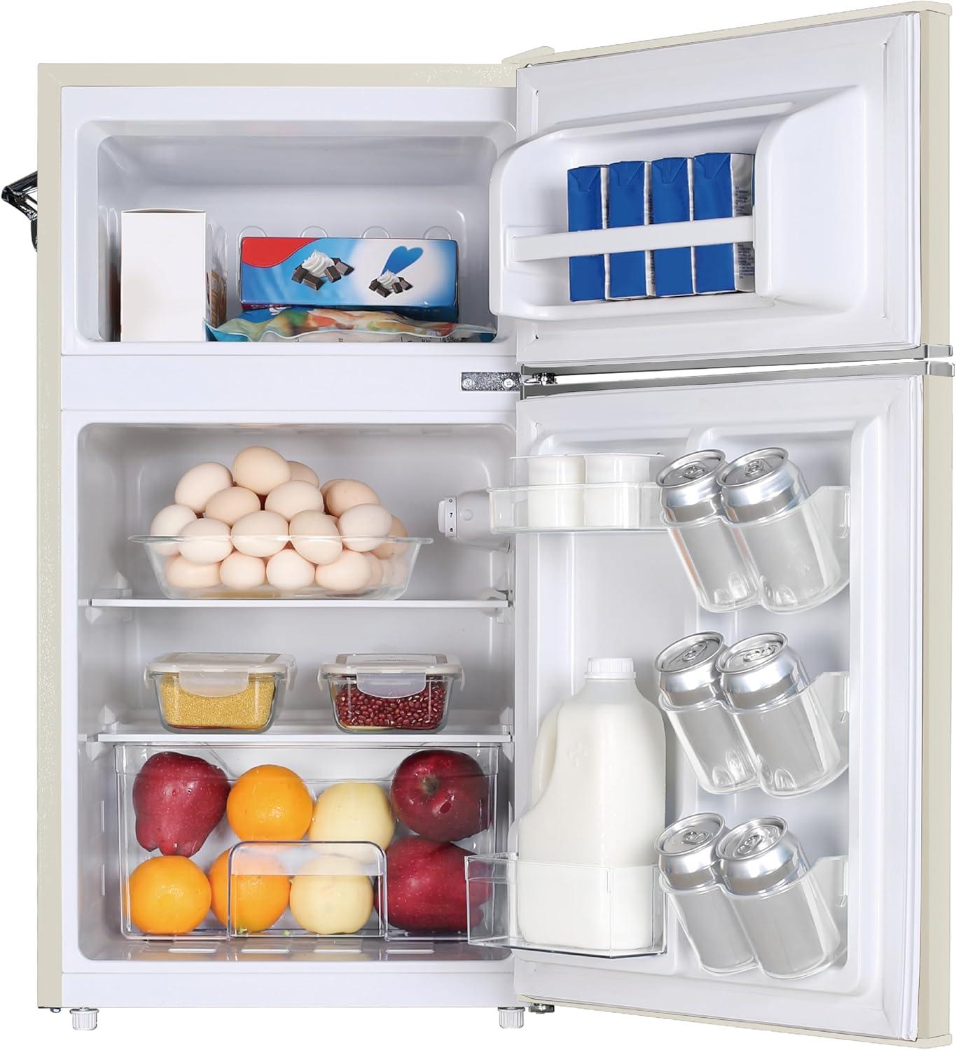 Frigidaire 3.2 cu ft 2 Door Retro Fridge w Side Bottle Opener Cream: Compact Mini Refrigerator, Model EFR840-CREAM