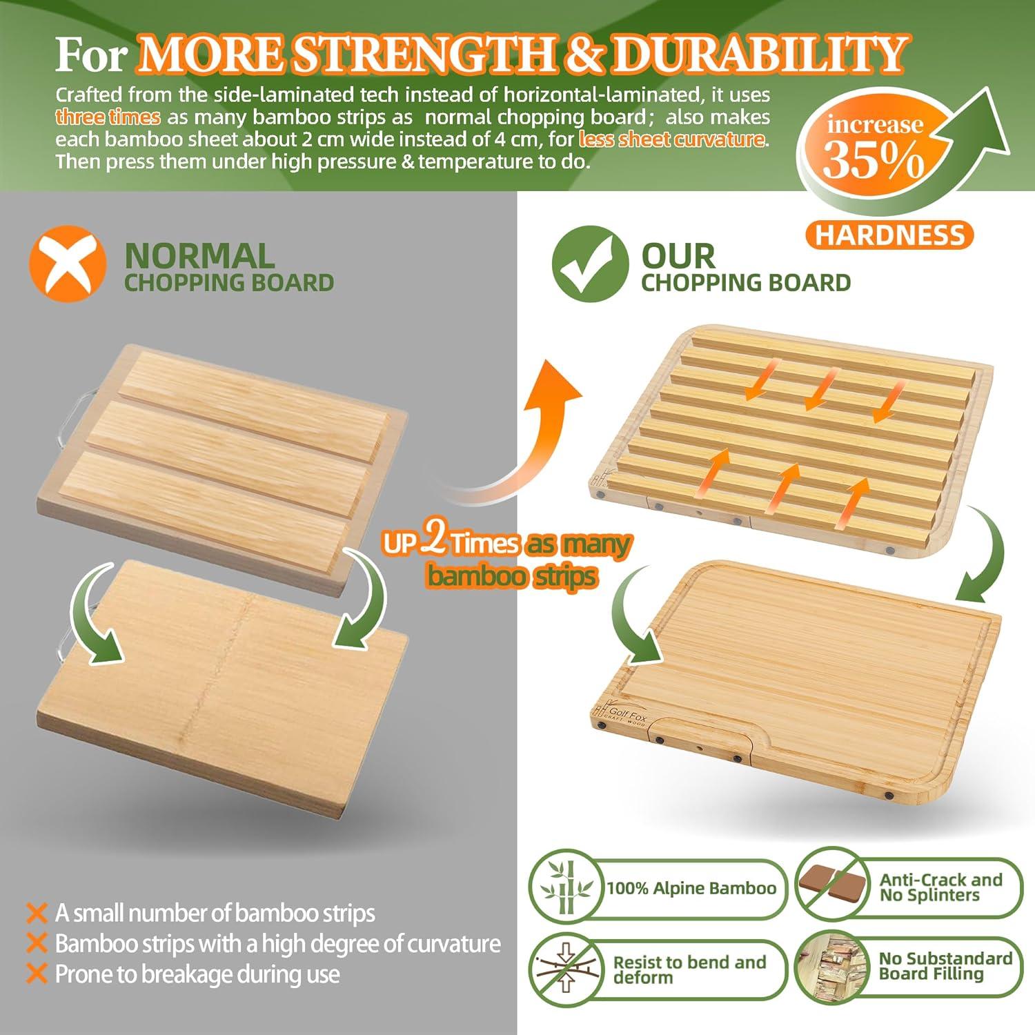 2-PCS Bamboo Cutting Board Set, Wood Cutting Board for Kitchen with Innovative Stand, Juice Groove & Handle, Double Sided for Chopping & Charcuterie Board, Kitchen Gift for Home Cooks, For Meat &Fruit