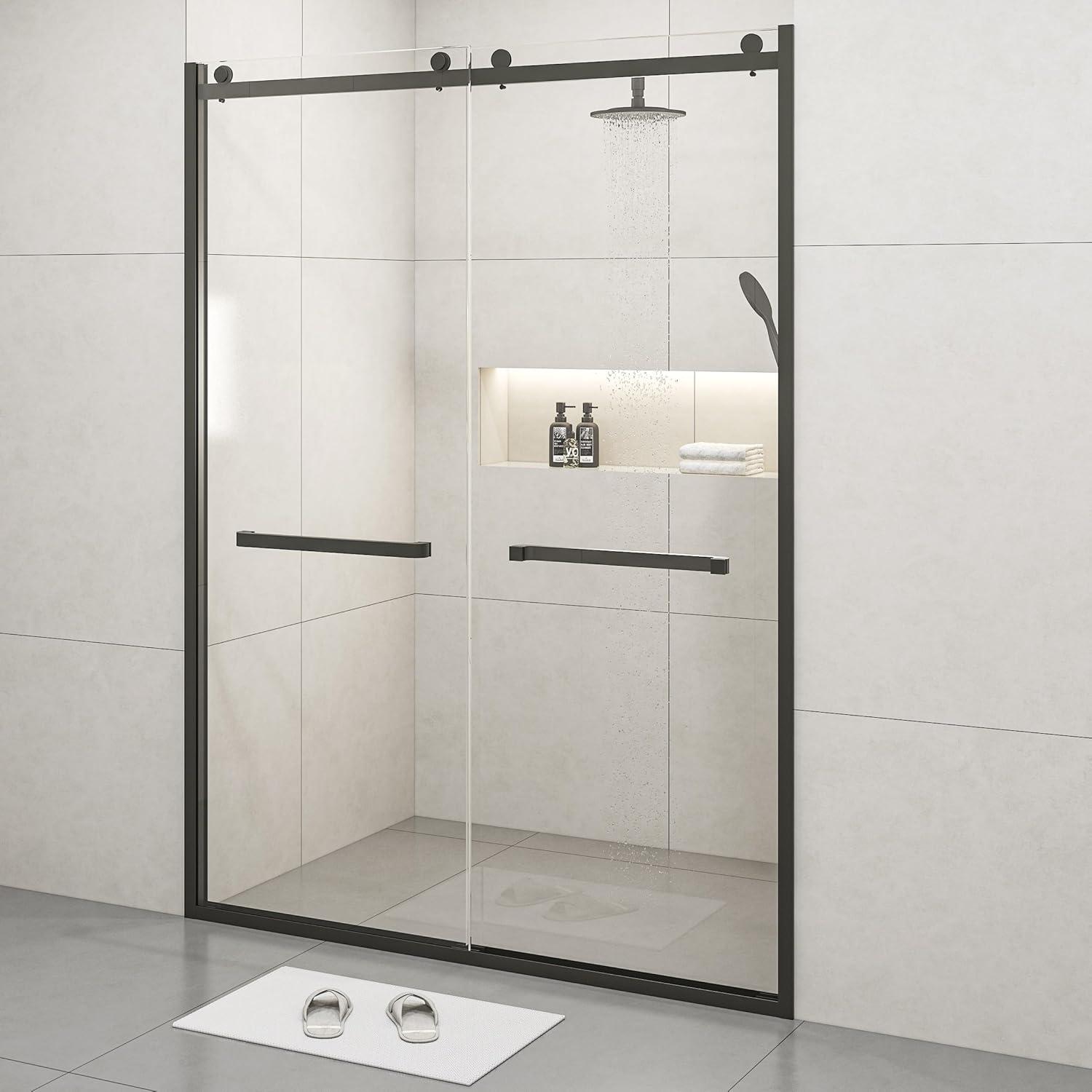 60 in. x 76 in. Matte Black Frameless Sliding Shower Door