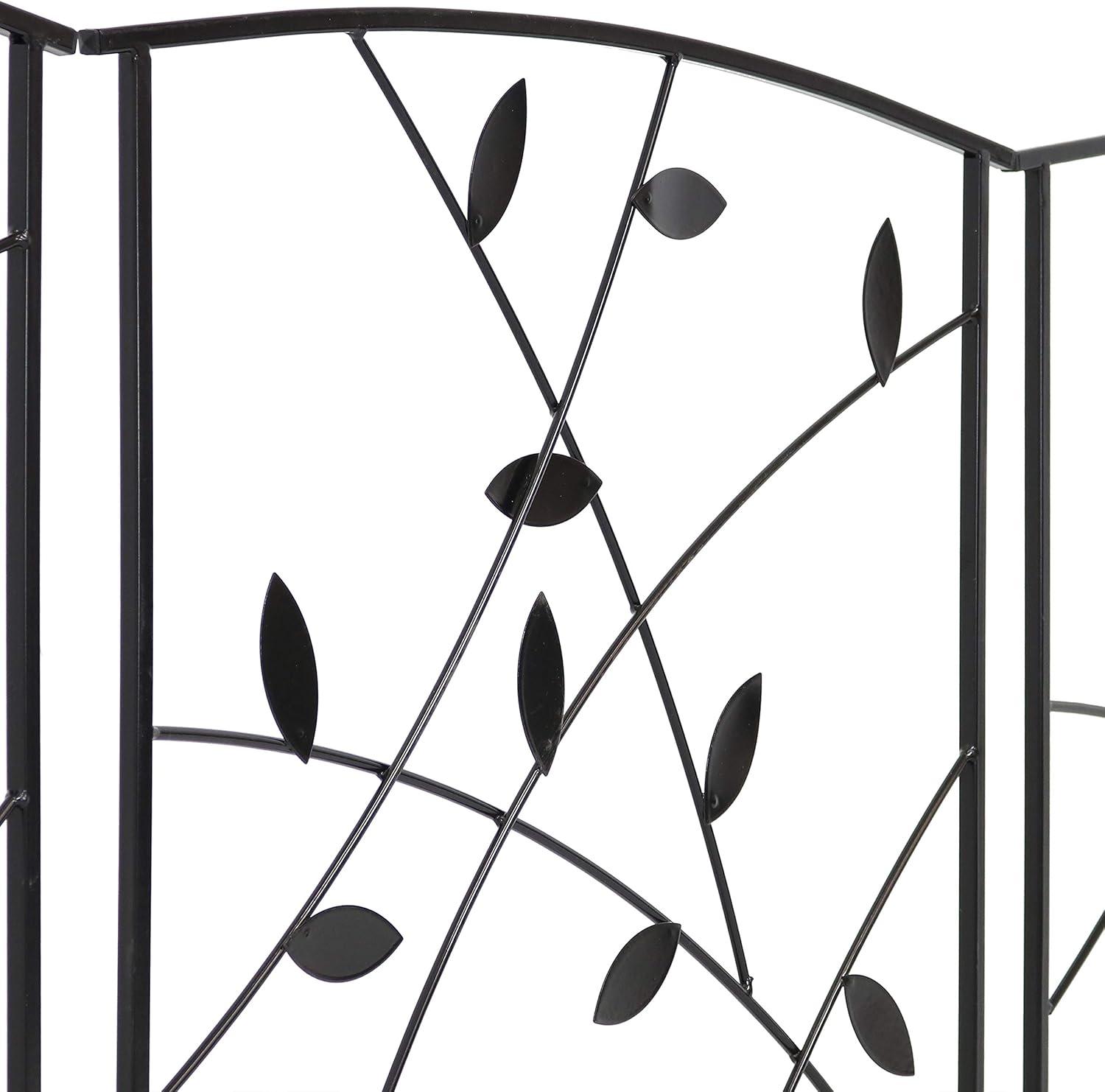 Sunnydaze Outdoor Lawn and Garden Metal Modern Leaves and Vines Decorative Border Fence Panel Set - 10' - Black - 5pk