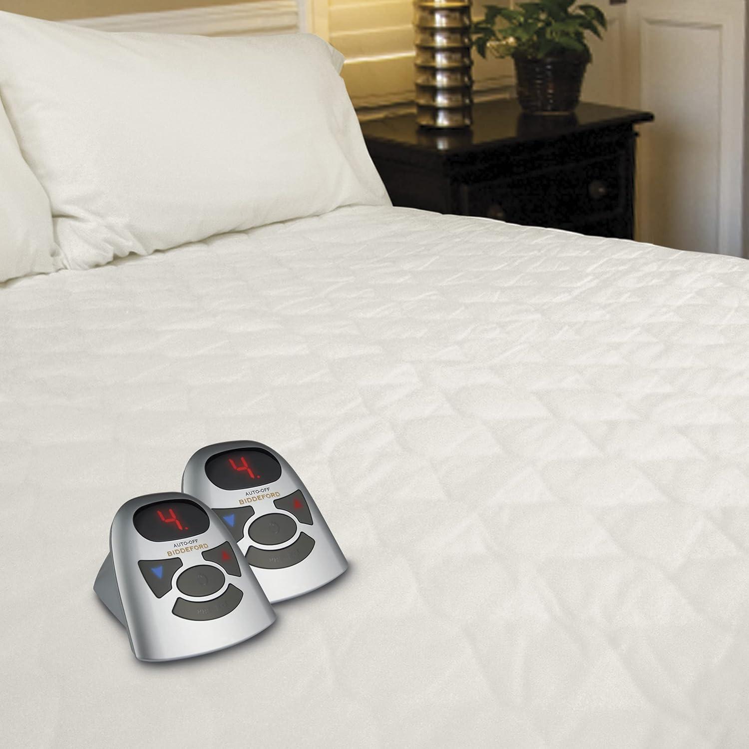 Queen White Quilted Heated Mattress Pad with Digital Controller