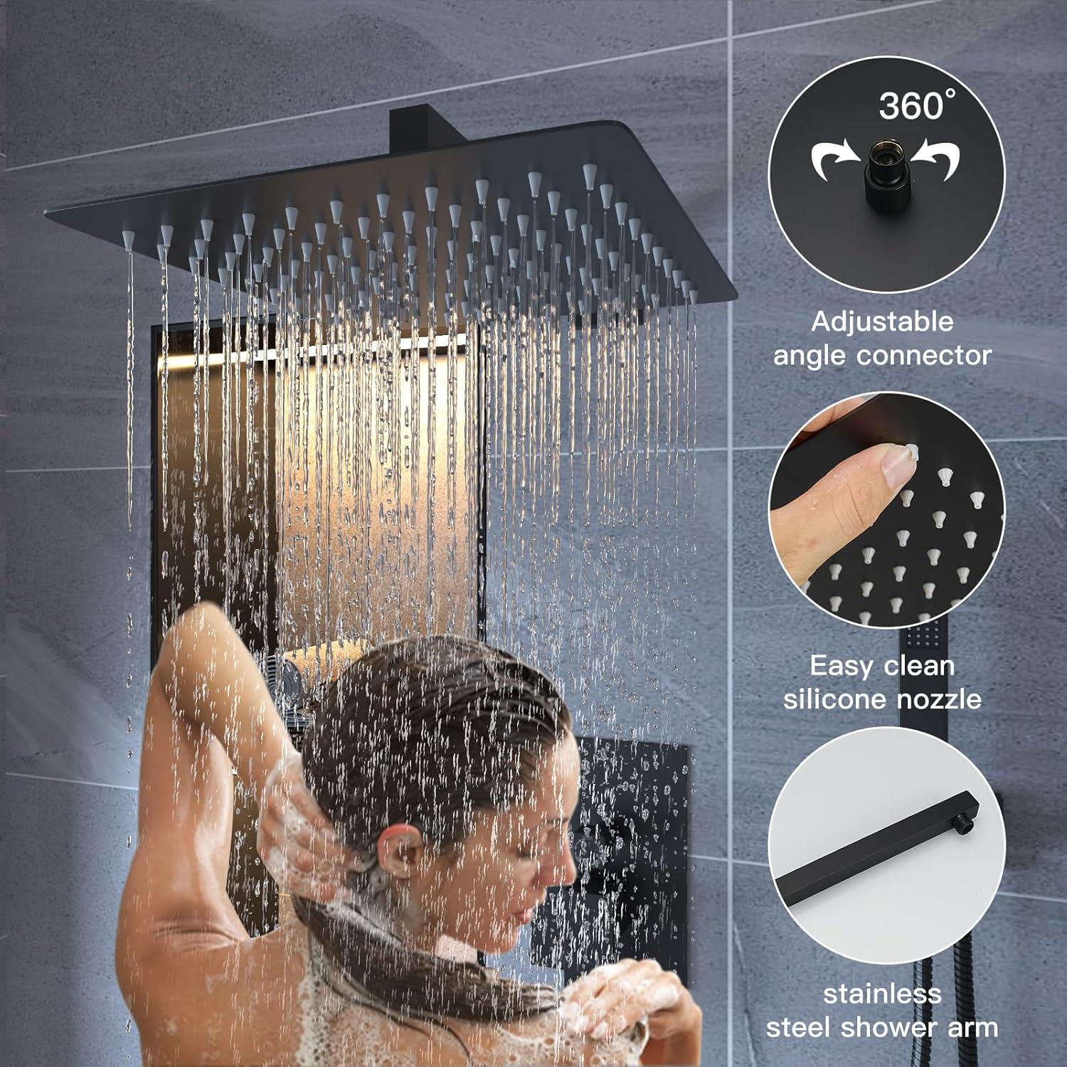 BWE 3-Spray 12 in. Showerhead Wall Mounted Dual Shower Heads With Valve in Matte Black