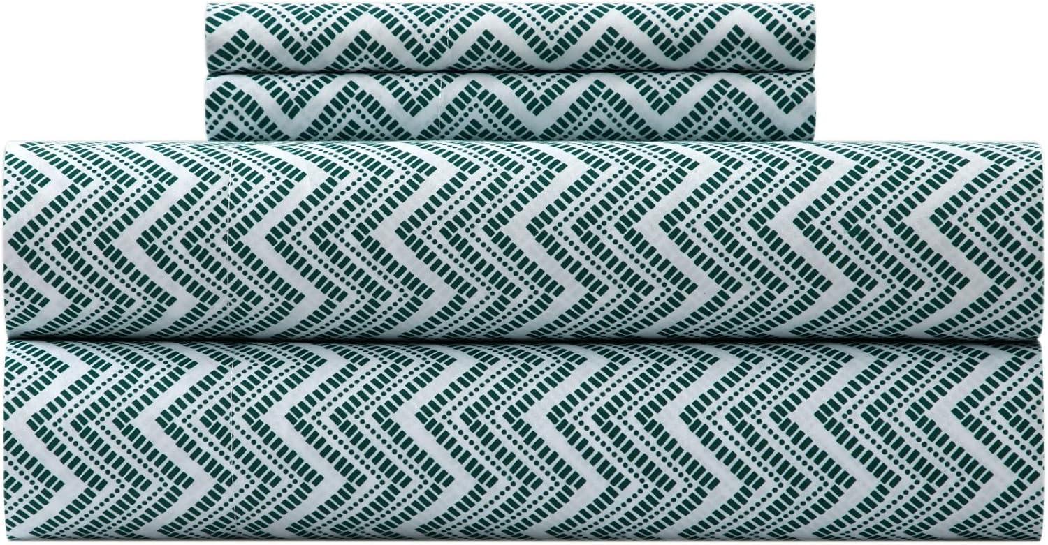 Twin Green Chevron Cotton Microfiber Sheet Set