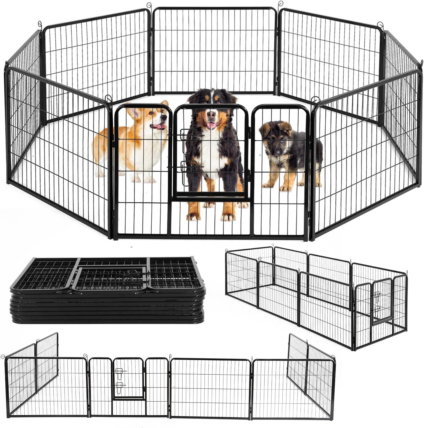 FDW Dog Playpen Pet Dog Fence 2-32 Panels  24/32/40"H Metal Dog Pen Outdoor Exercise Pen with Doors for Large/Medium /Small Dogs for RV,Camping,Yard