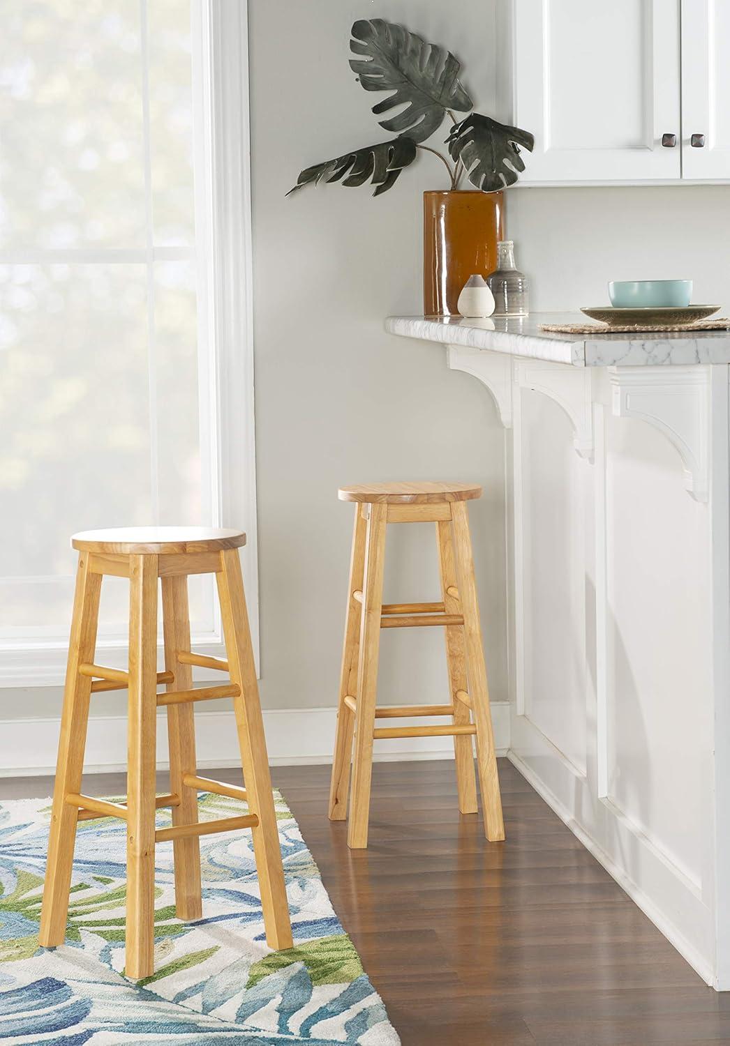 Linon Backless Wood Bar Stool, 29" Seat Height, Natural Finish