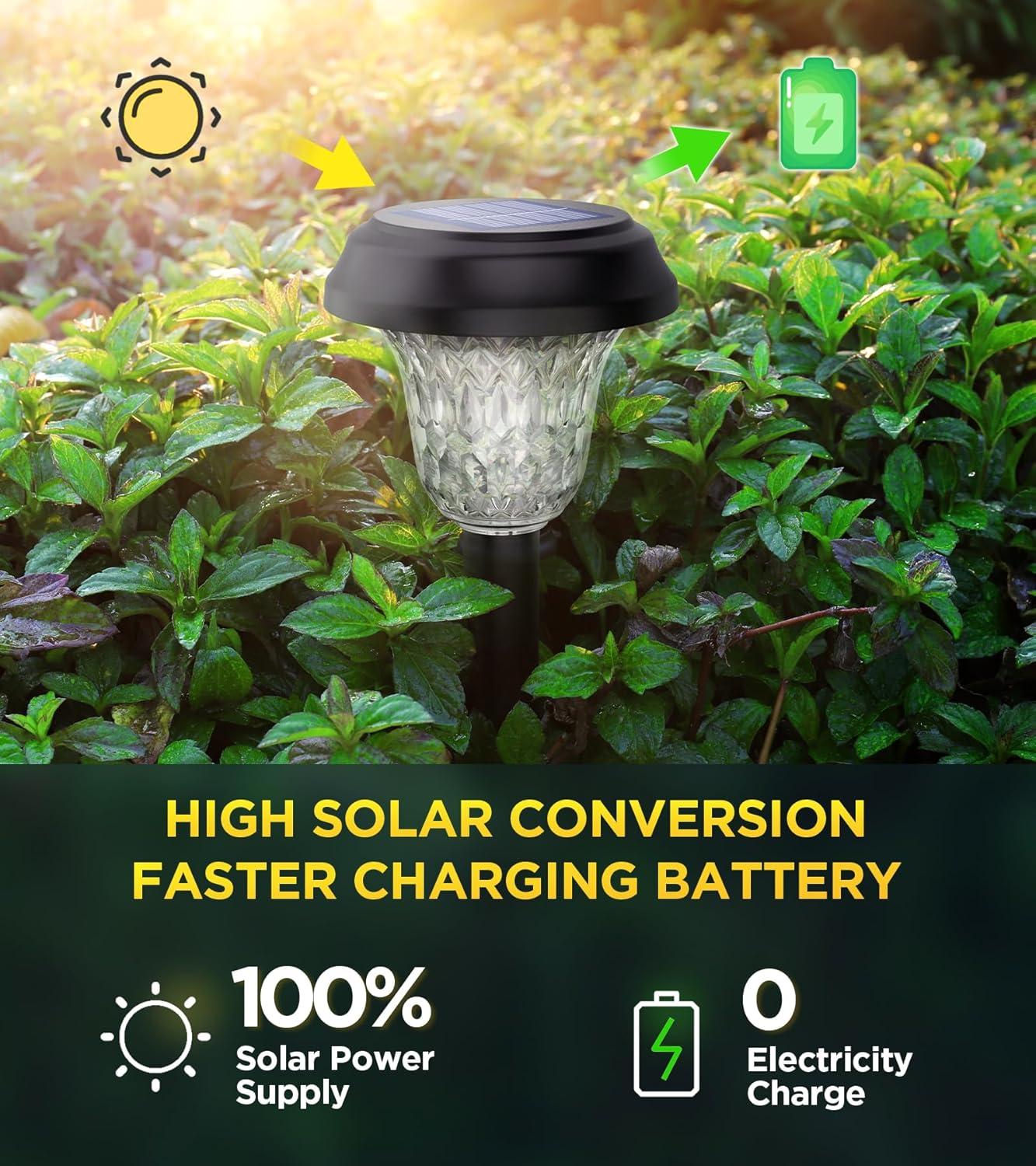 Ultra Bright Solar Outdoor Lights Decorative 10 Pack, 100% Faster Charge Solar Pathway Garden Lights Up to 12H Auto On/Off, Solar Lights Outdoor Waterproof for Walkway Yard Lawn (Warm White)