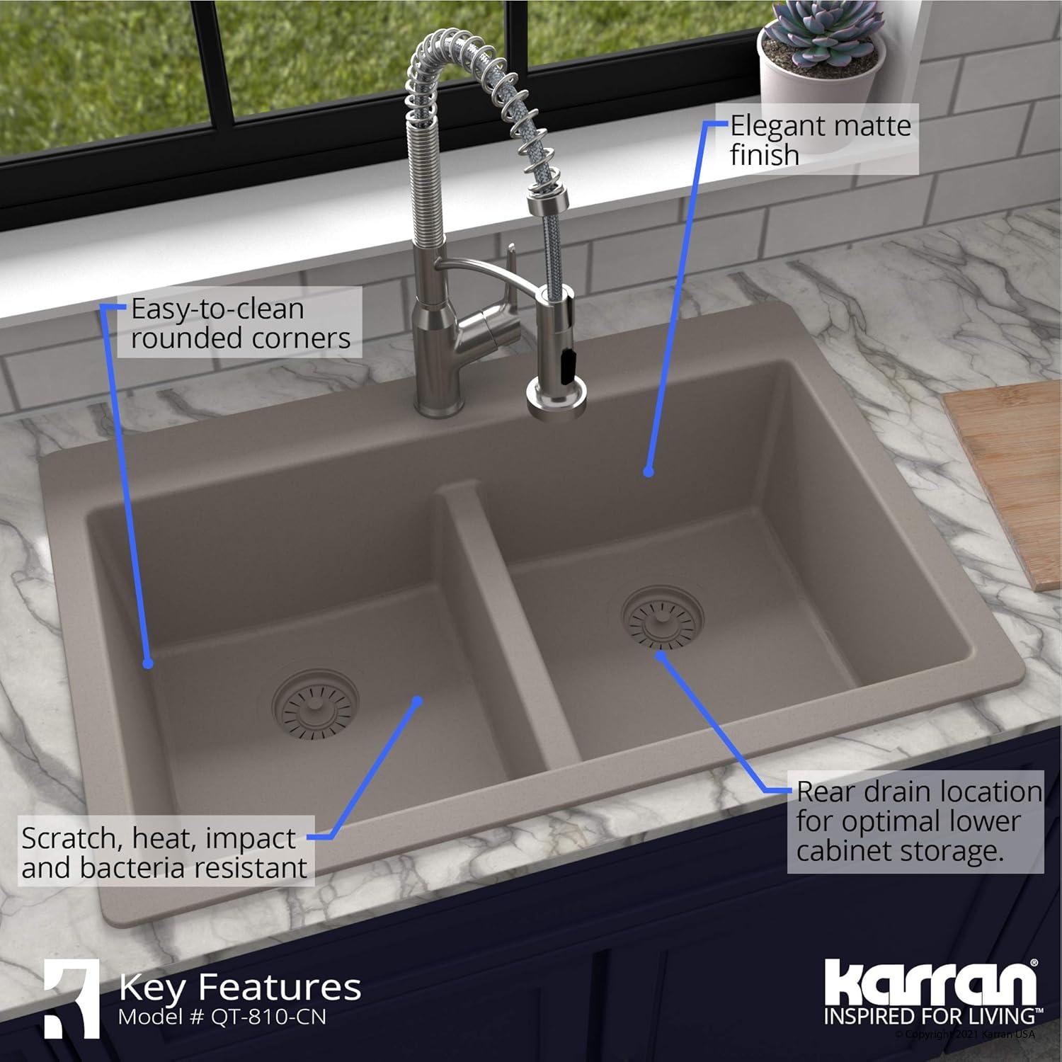 Karran Quartz 33'' X 22'' 50/50 Double Bowl Composite Drop-in Kitchen Sink