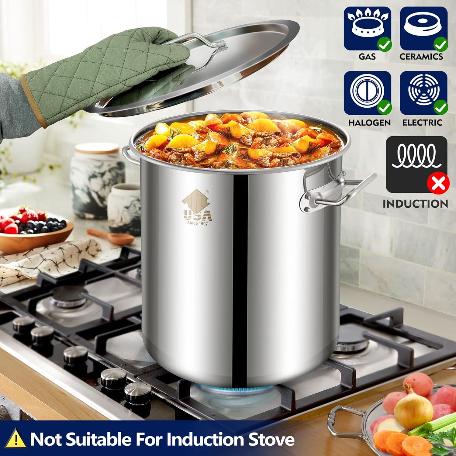 ARC USA 40QT Multi-Functional Stainless Steel Stockpot with Strainer Basket, Lift Hook, Steamer Insert Rack, and Divider