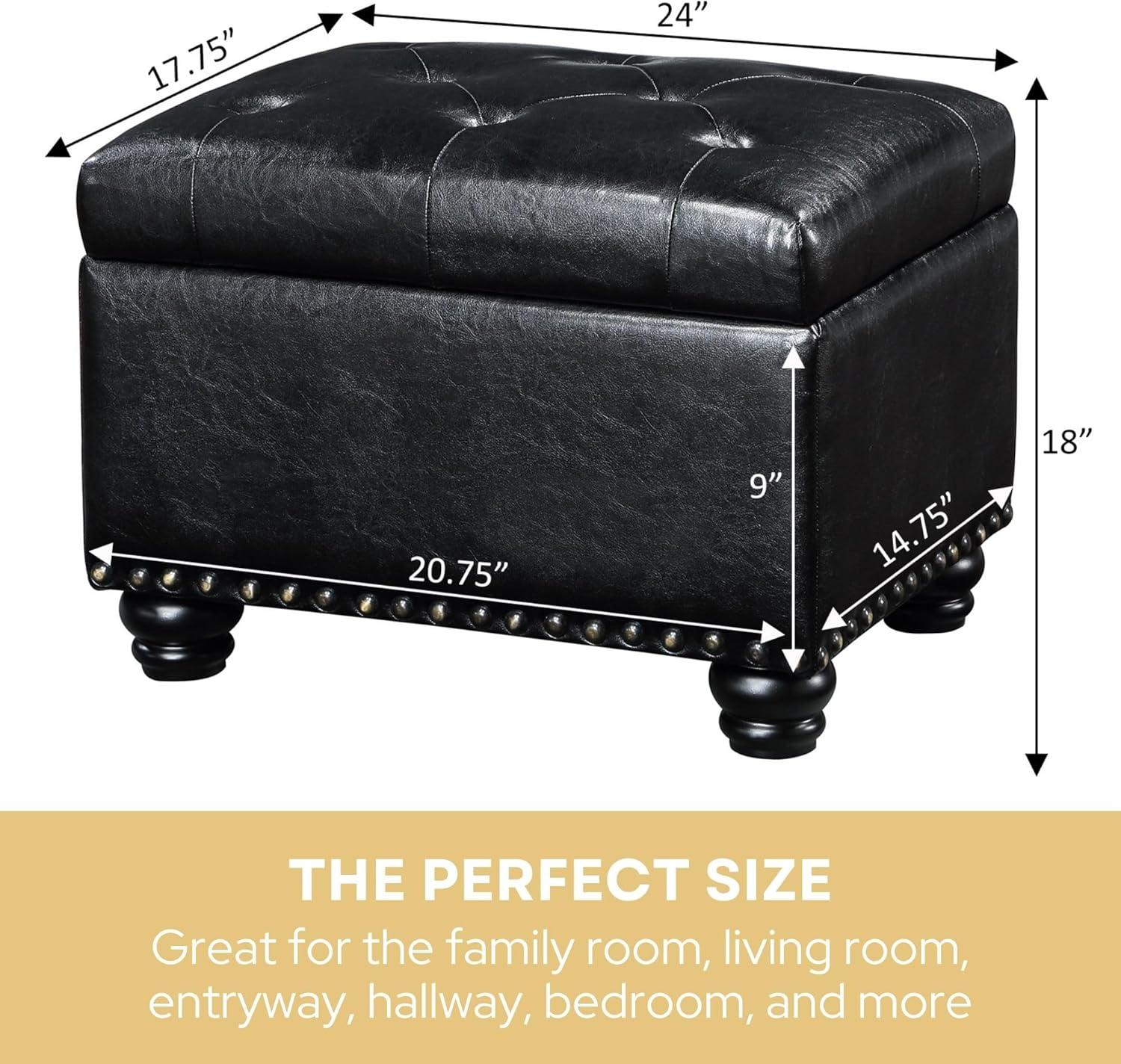 Convenience Concepts Designs4Comfort 5th Avenue Storage Ottoman, Black Faux Leather