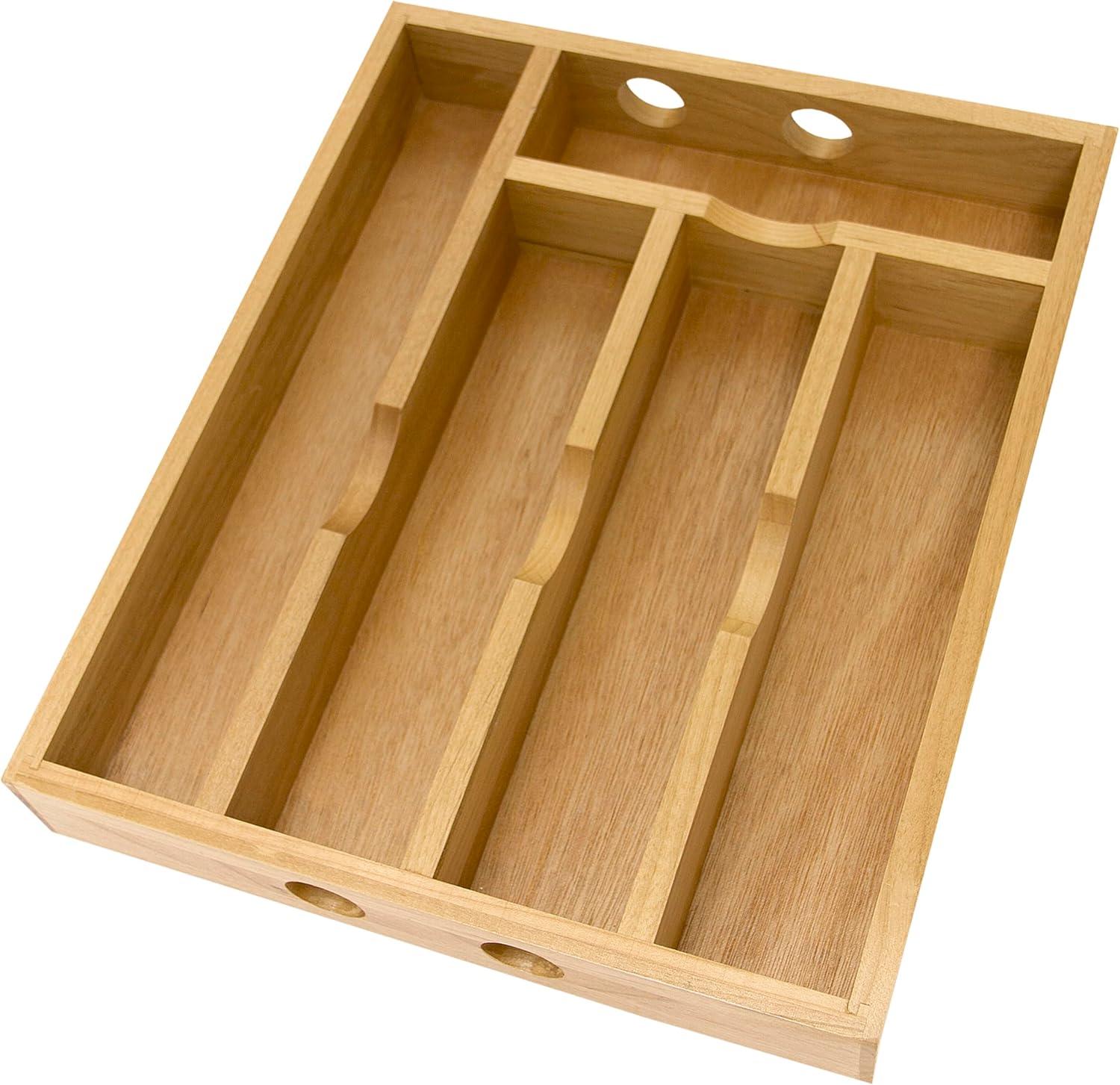 Natural Unfinished Wood Flatware Storage Caddy with Compartments