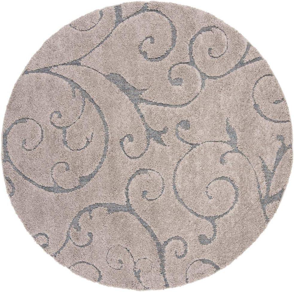 Elegance Bliss 10' Round Grey & Light Blue Floral Shag Rug