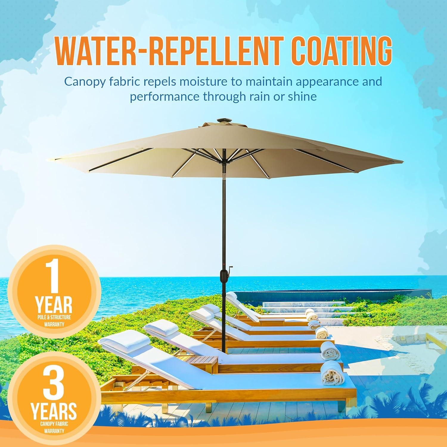 11' x 11' Calypso II Market Patio Umbrella with Solar LED Strip Lights Champagne - Island Umbrella