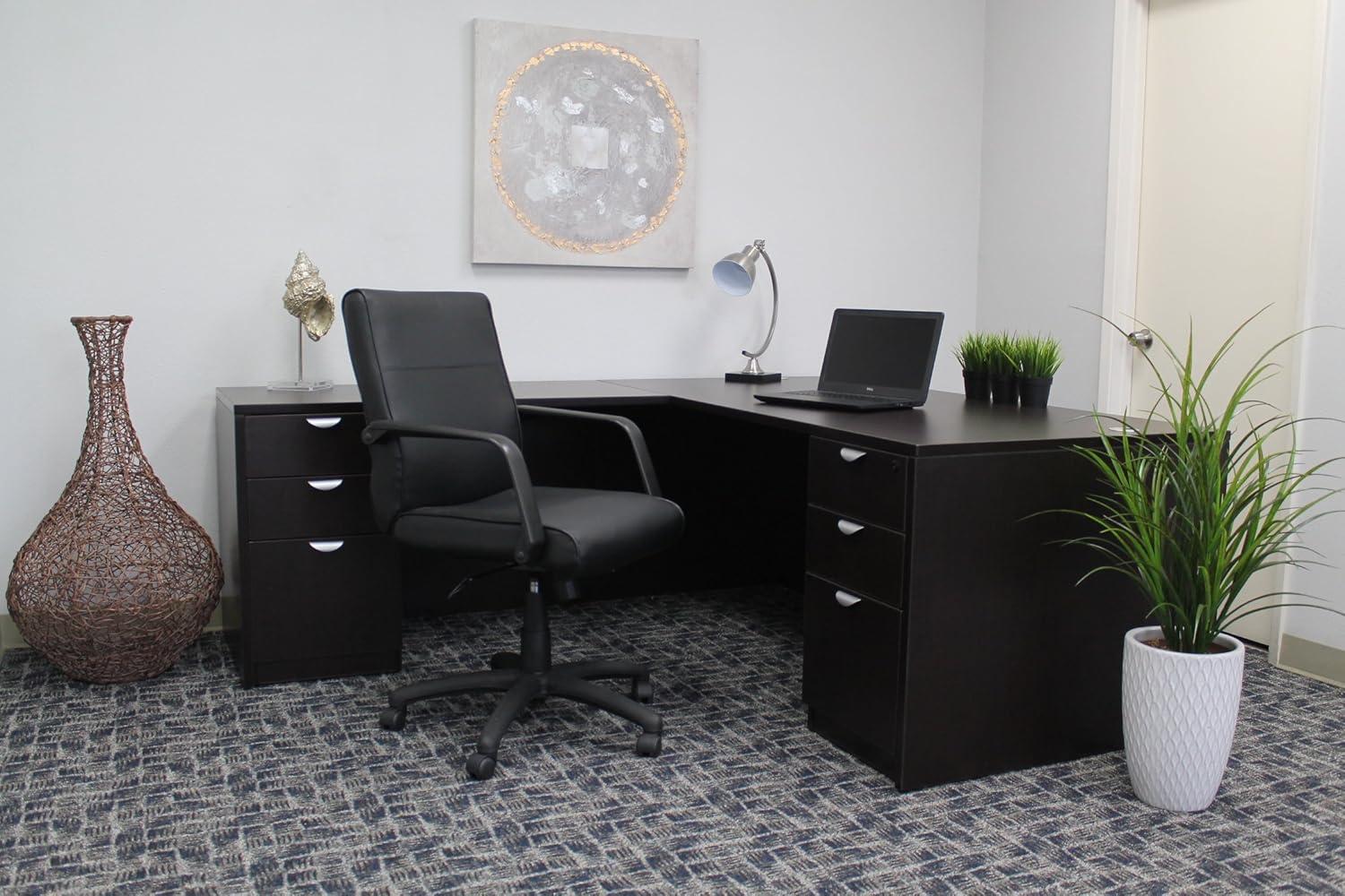 Elegant Black LeatherPlus Executive Swivel Chair with Wood Accents