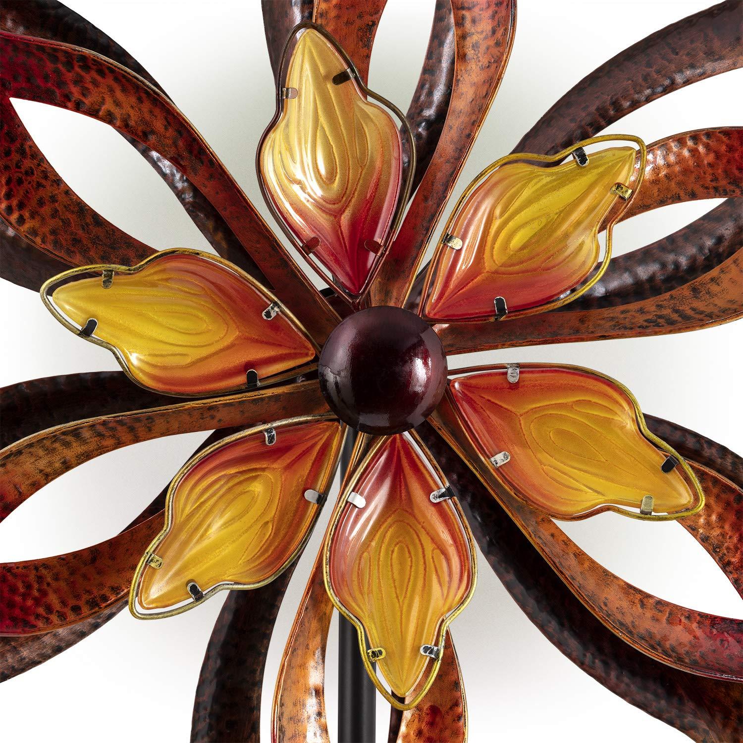 96" Glass/Iron Outdoor Flower Dual Kinetic Spinner Stake Red/Yellow - Alpine Corporation: Yard Art Decor