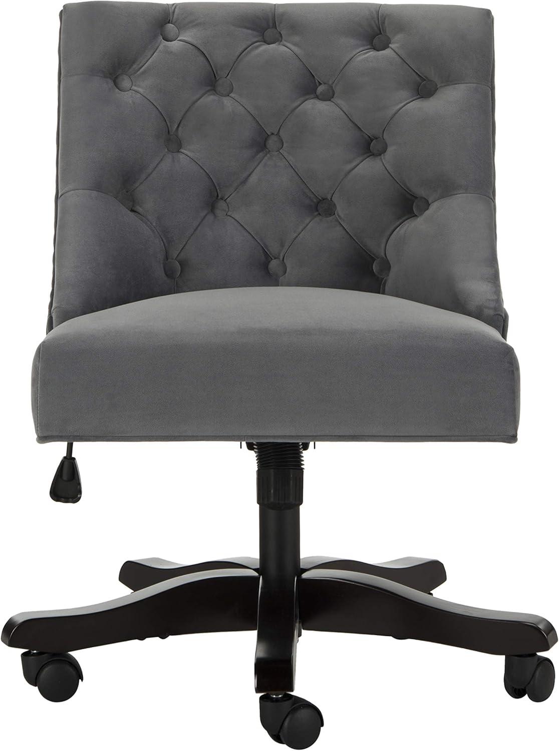 Elegant Gray Tufted Transitional Swivel Desk Chair in Wood Finish