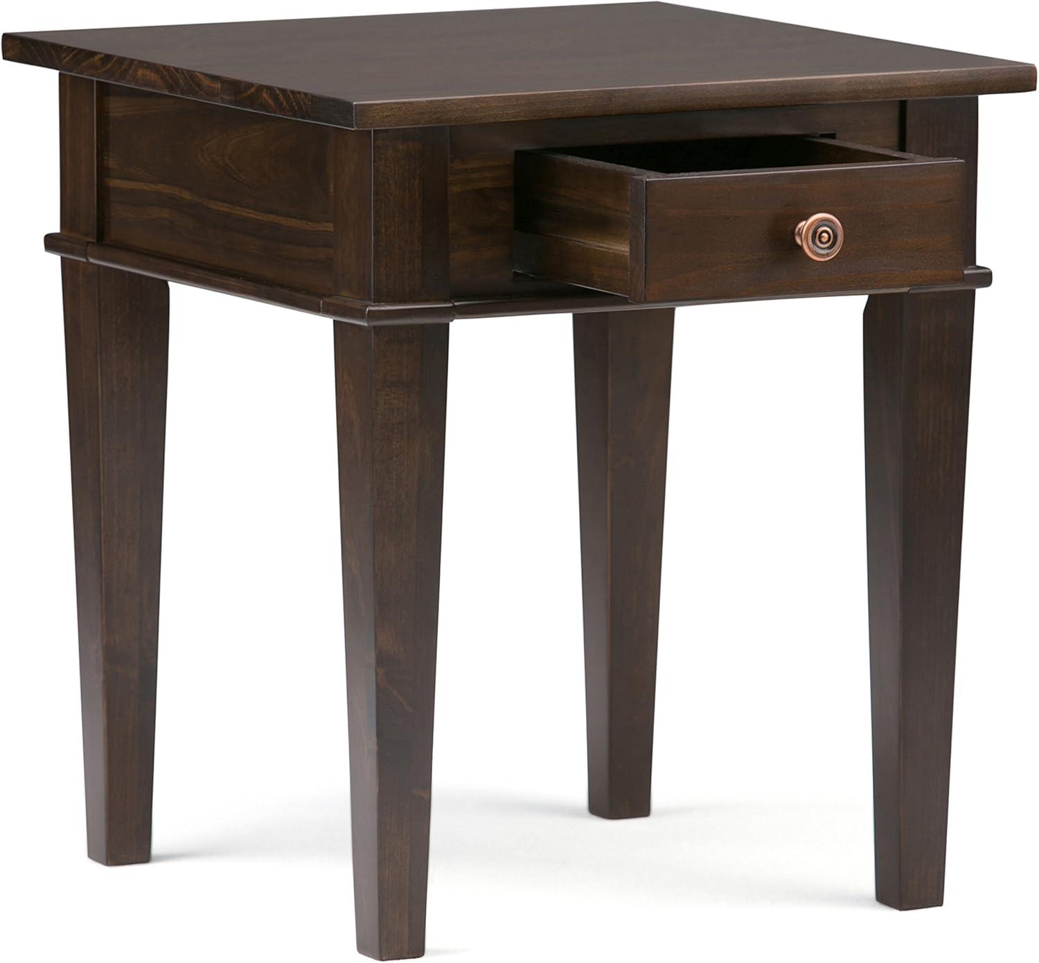 Simpli Home Carlton Wood 18" Square Transitional End Side Table in Brown