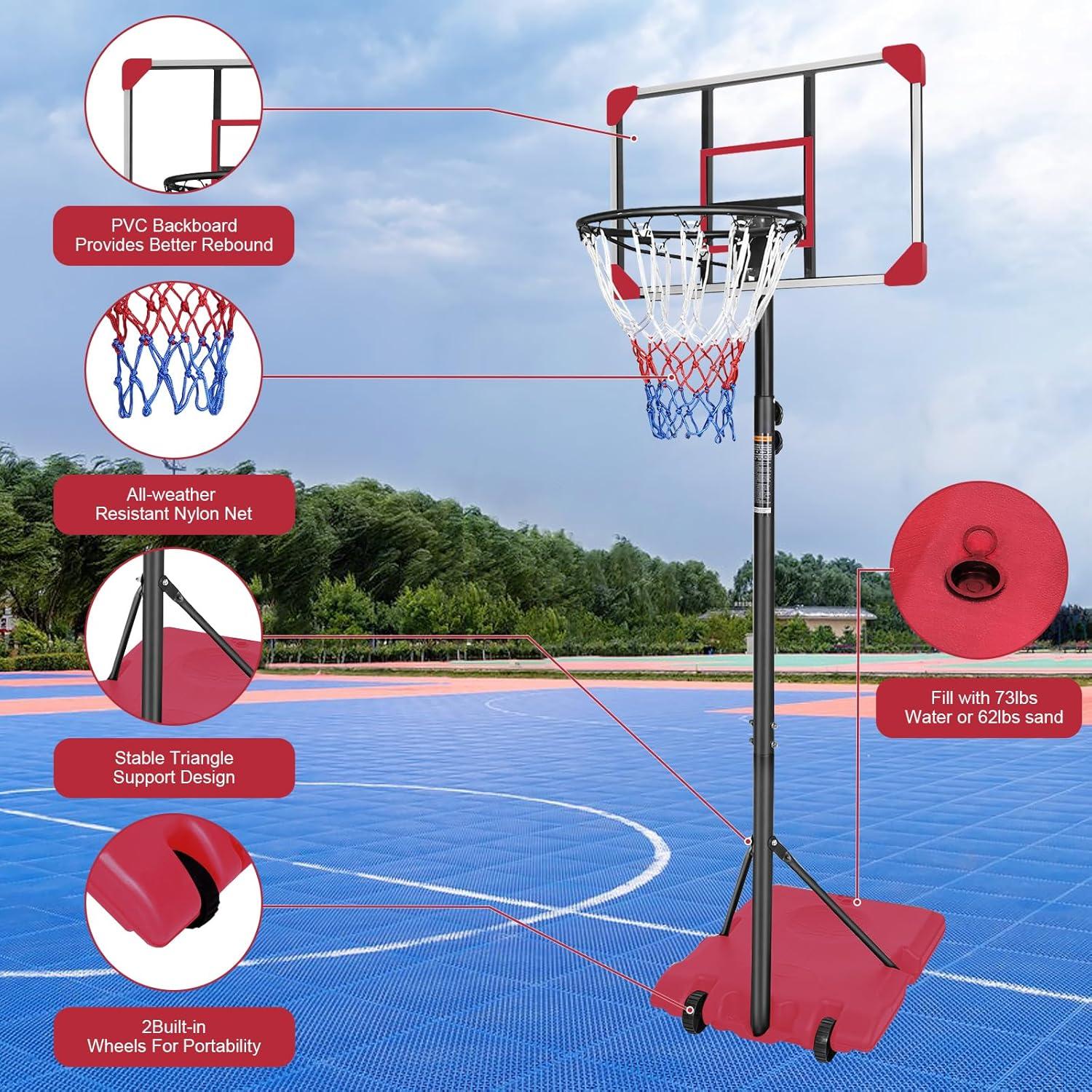 Portable Basketball Goal System with Stable Base and Wheels, use for Indoor Outdoor teenagers youth height adjustable 5.6 to 7ft Basketball Hoop 28 Inch Backboard